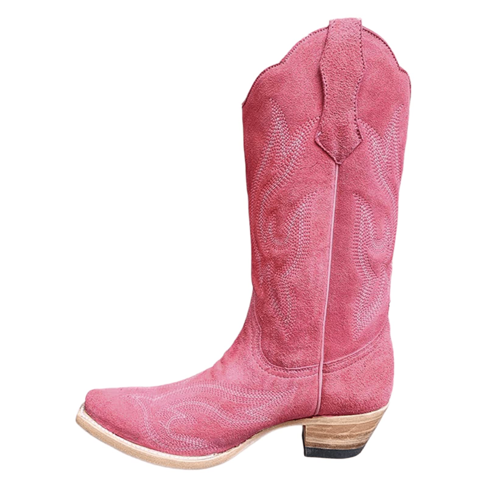 Lausiuoe Women's Cowboy Boots - Wide Calf Western Boots with Low Chunky Heel, Embroidered Knee-High Cowgirl Style Boots | Perfect for Country Dancing, Rodeo Events & Western Fashion Outfits