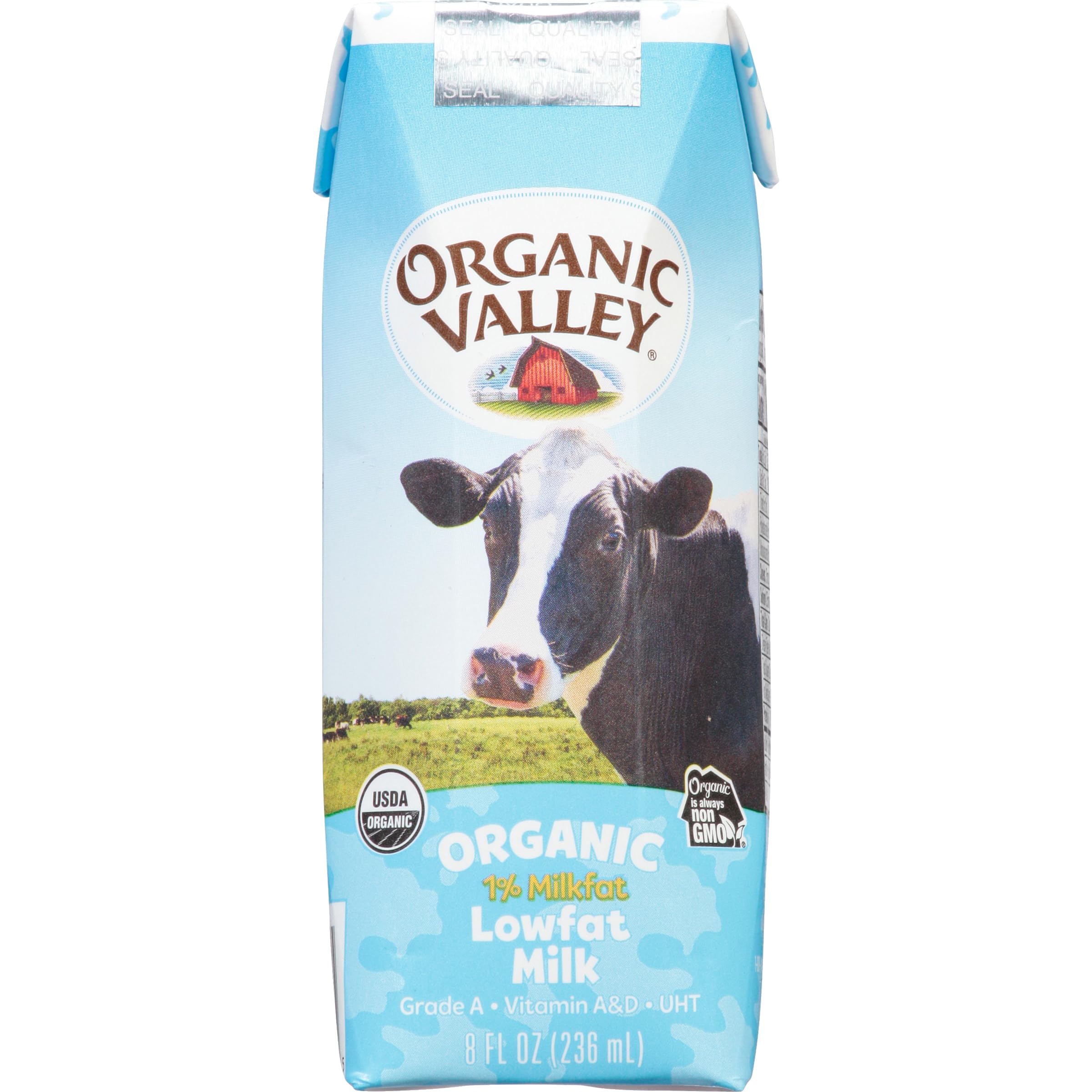 Organic Valley 1% Shelf-Stable Milk Boxes - 8 Fl Oz (Pack of 24) | Healthy Low-Fat Milk for Kids Lunchboxes, School Snacks & On-the-Go Nutrition