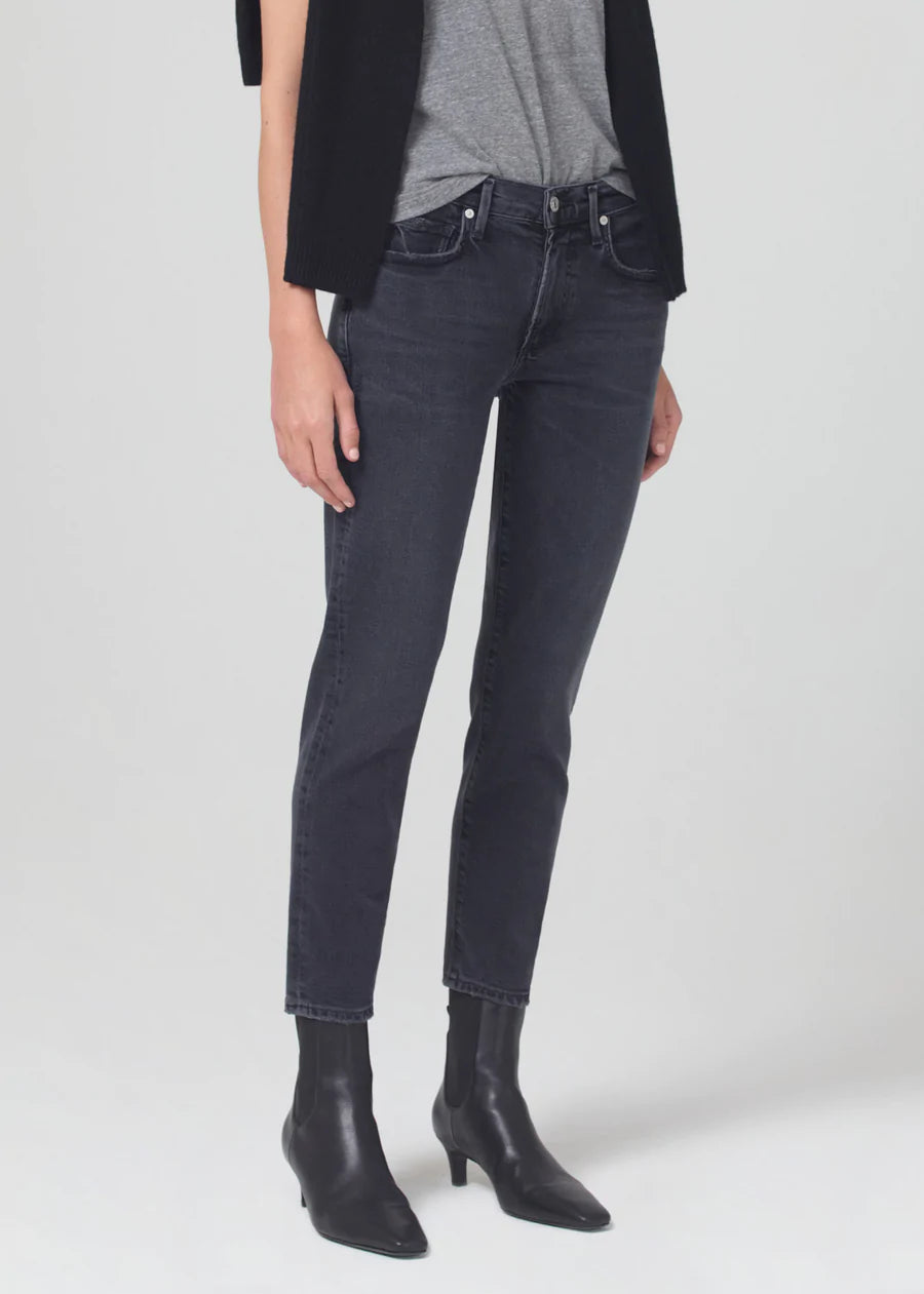 Ella Mid Rise Crop Slim Jeans - Film Noir Wash - Stylish Women's Denim Pants for Casual Wear & Everyday Outfits