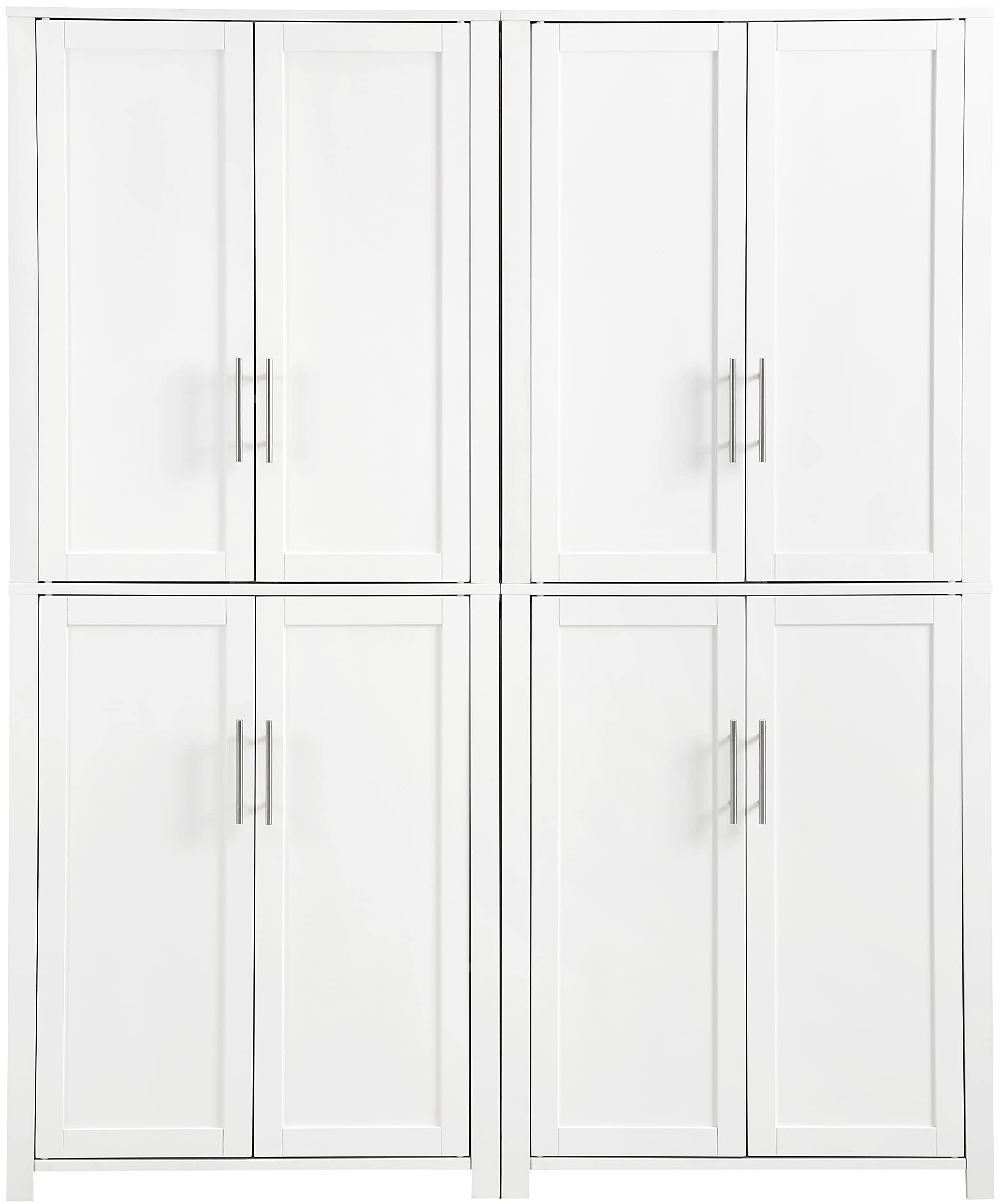 Crosley Furniture Savannah 2-Piece White Pantry Storage Cabinet Set with Adjustable Shelves for Kitchen, Dining Room & Laundry Room Organization | Space-Saving Home Storage Solution