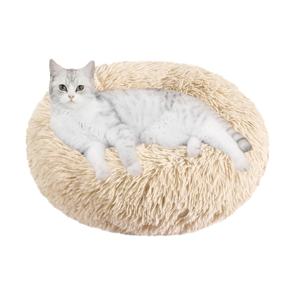 Otoez Round Donut Dog Bed for Medium Dogs - Washable Calming Pet Bed with Non-Slip Waterproof Bottom, Plush Fluffy Anti-Anxiety Cuddler for Cats & Dogs (31.5