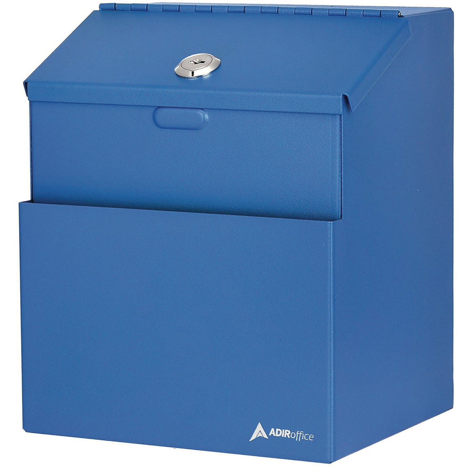 AdirOffice Wall Mountable Steel Secure Drop Box with Key - 7 x 6 x 8.5 Inch Stainless Steel 304 Locking Suggestion Box - Blue | Perfect for Offices, Schools, and Public Spaces for Secure Document Collection