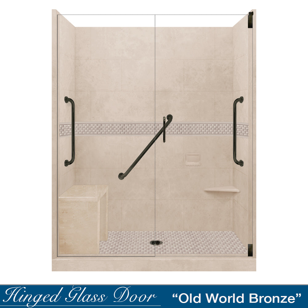 Freedom 60 Alcove Brown Sugar Sistine Stone & Jewel Stone Accent DIY Shower Remodel Kit - Easy Bathroom Upgrade for Home Renovation & Spa-Like Shower Experience