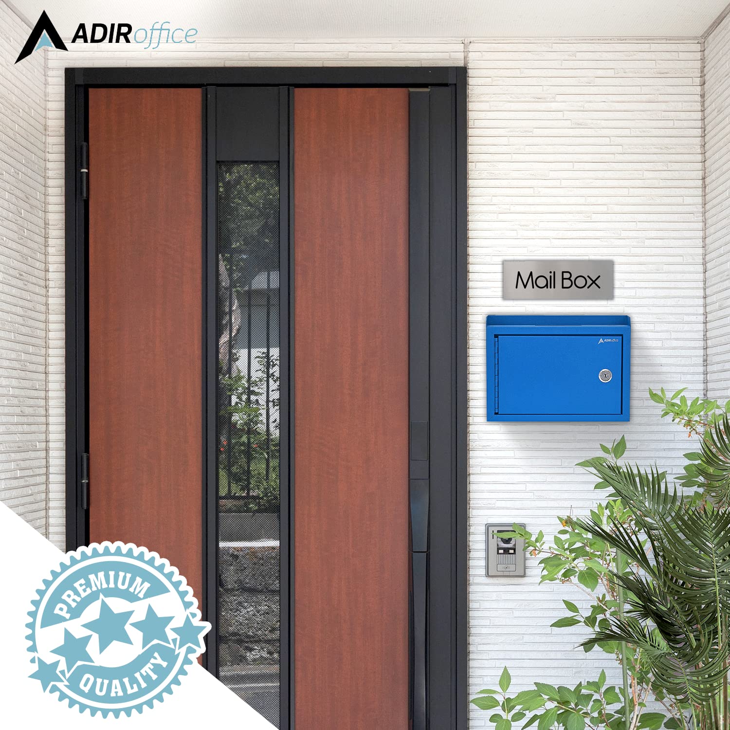 Adir Corp Locking Suggestion Box with Slot - 9.8x7.5x3.4 Inch Wall Mount Metal Deposit Box for Cash, Donations & Feedback - Secure Drop Box for Offices, Retail Stores & Public Spaces (Blue)