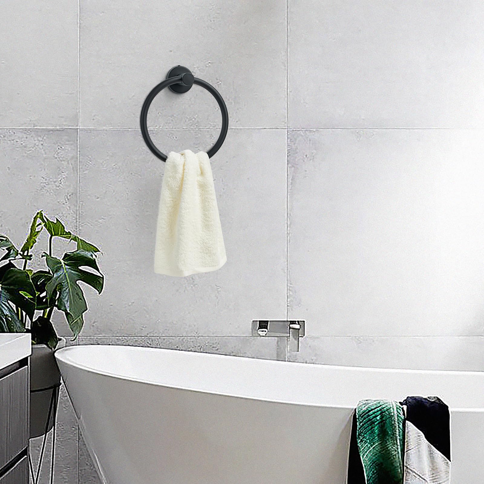 Black Stainless Steel Towel Ring for Bathroom & Kitchen - Modern Wall Mount Hand Towel Holder - Rustproof Round Towel Rack for Bath, Spa, and Home Decor (Perfect for Guest Bathrooms & Kitchen Towel Organization)