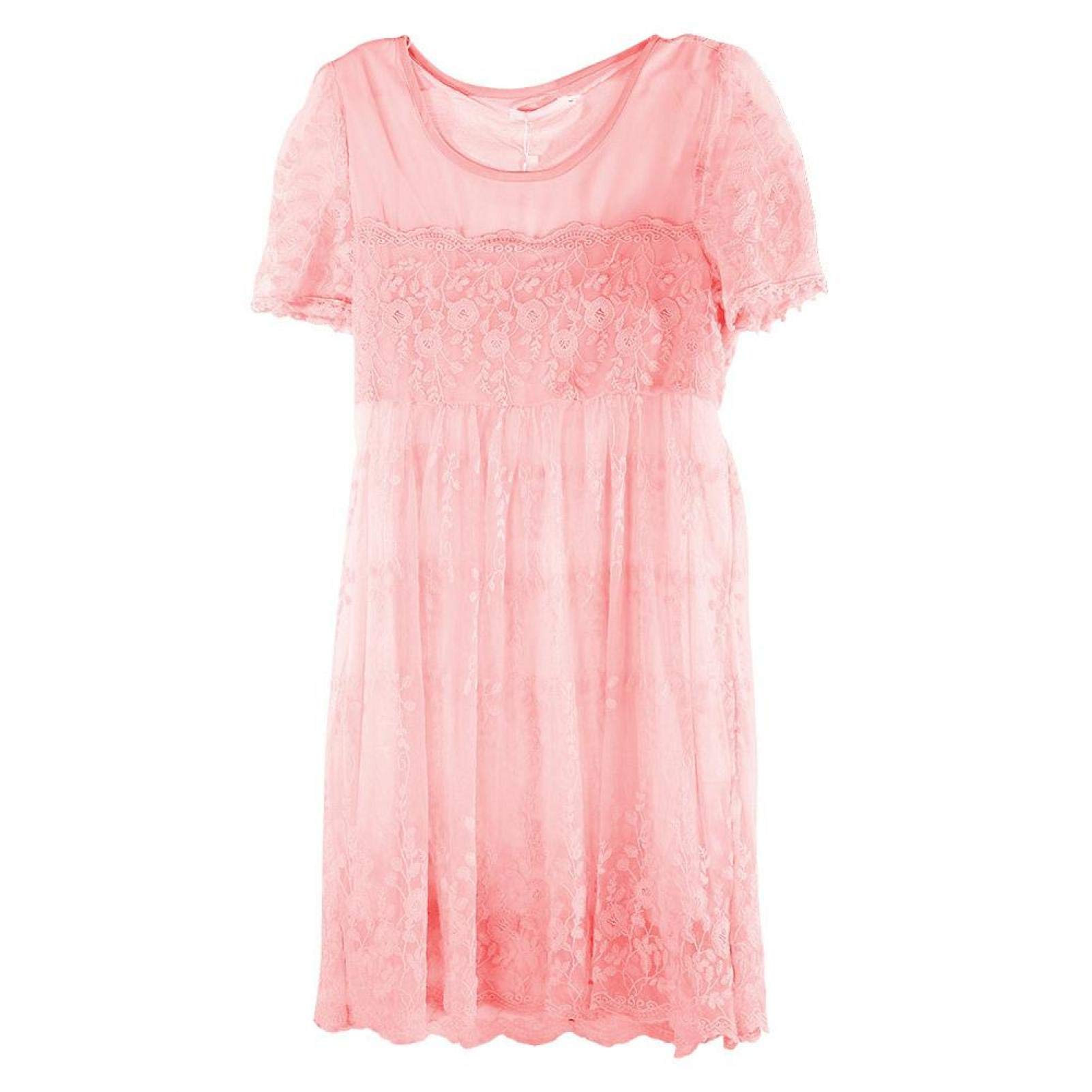 Zerodis Women's Maternity Pleated Dress - Short Sleeve Round Neck Nightshirt for Pregnancy, Comfortable Casual Lounge Dress for Expecting Moms - Perfect for Home, Sleepwear and Maternity Photoshoots