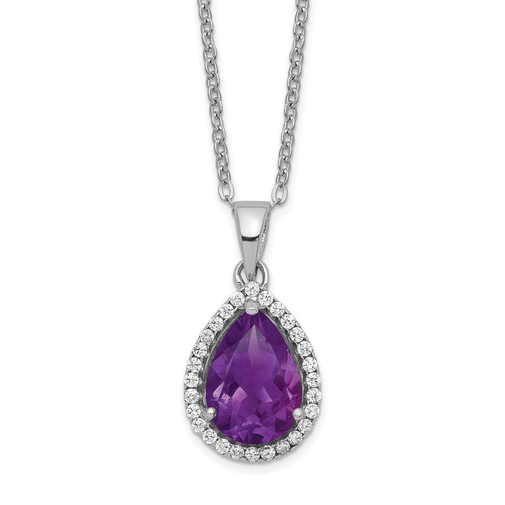 925 Sterling Silver Amethyst & Cubic Zirconia Necklace for Women - Elegant 18