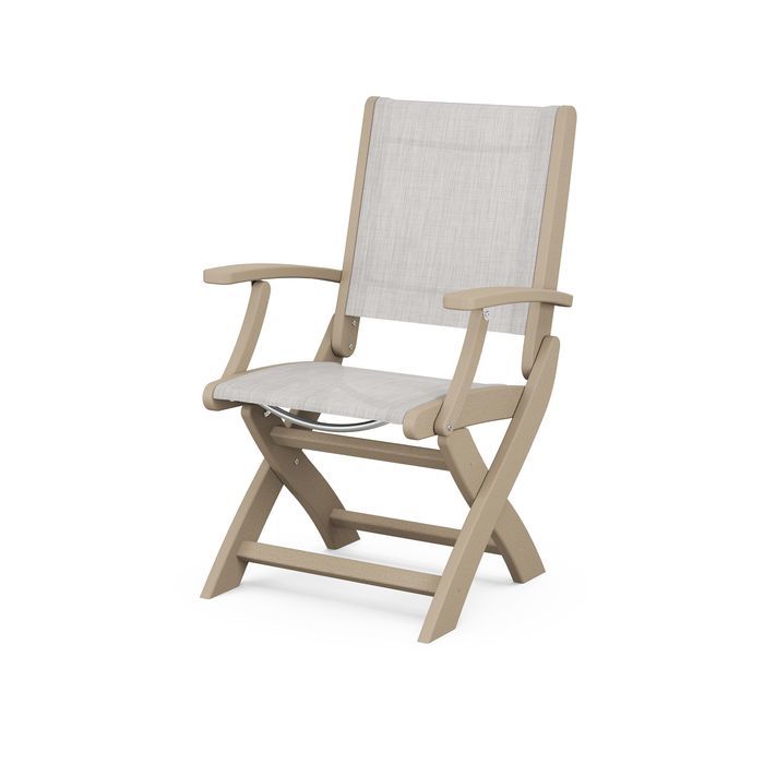 POLYWOOD Coastal Folding Chair - Durable Outdoor Furniture for Patio, Beach & Poolside - Weather-Resistant Adirondack Style Chair with Cup Holder
