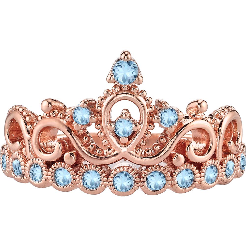 14K Rose Gold Aquamarine Crown Ring for Women - Elegant Birthstone Jewelry Gift for Her - Perfect for Engagement, Anniversary & Special Occasions