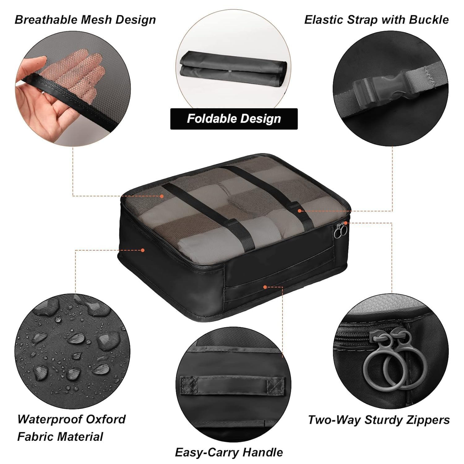 VERAT 7-Piece Travel Organizer Set - Packing Cubes for Clothes & Toiletry Bag - Lightweight Luggage Organizers for Women - Perfect for Vacations, Business Trips & Weekend Getaways (Black)