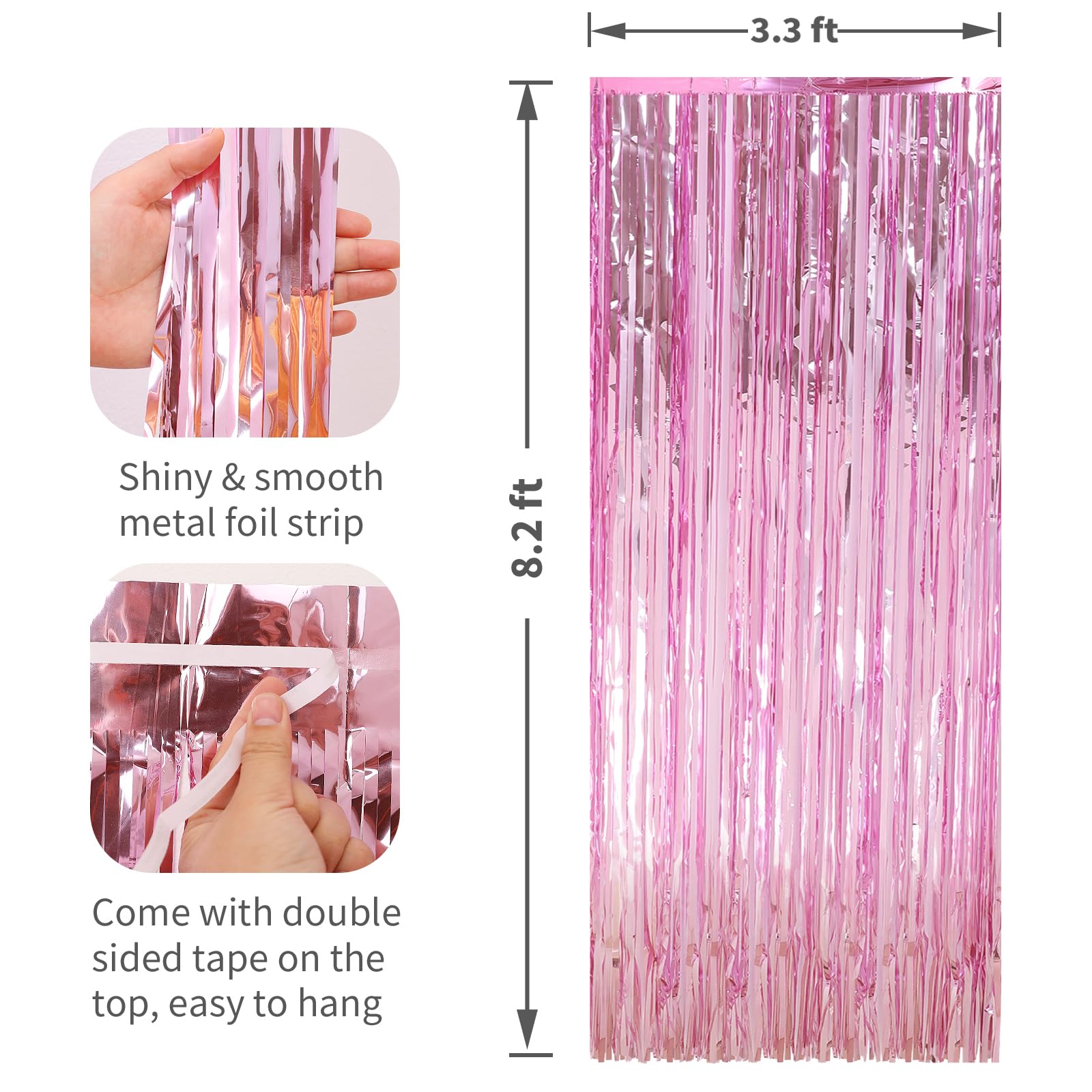 4 Pack Pink Foil Fringe Curtains for Door Decorations - 3.3 x 8.2 ft Tinsel Party Backdrop, Birthday Streamers & Photo Booth Background - Perfect for Birthday Parties, Baby Showers, Weddings & Holiday Celebrations