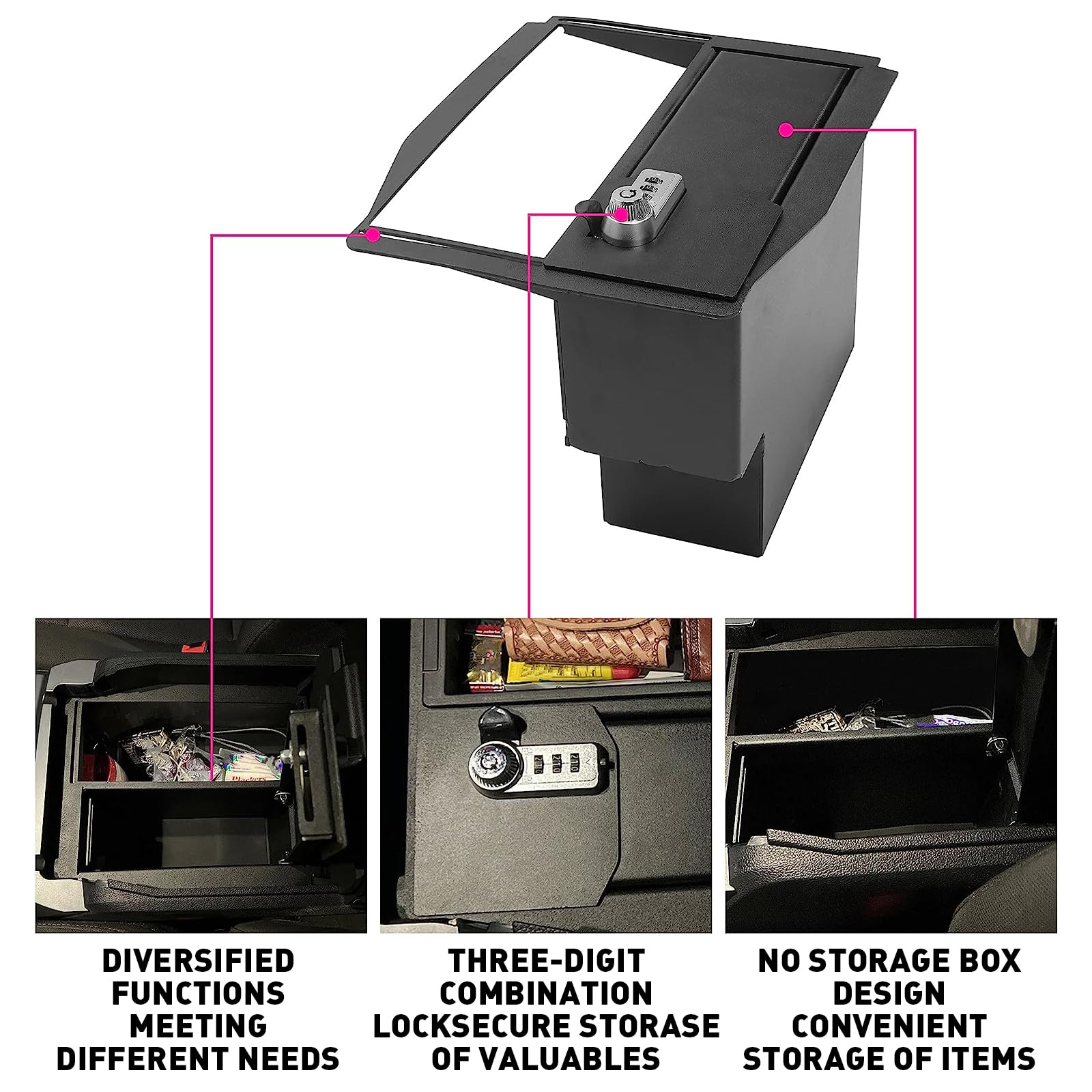 HECASA Heavy Duty Center Console Safe Lock Box - Compatible with 2015-2022 Ford F150 Raptor F250 F350 Super Duty Trucks | Powder Coated Steel Security Storage | Perfect for Guns, Cash & Valuables Protection in Your Vehicle