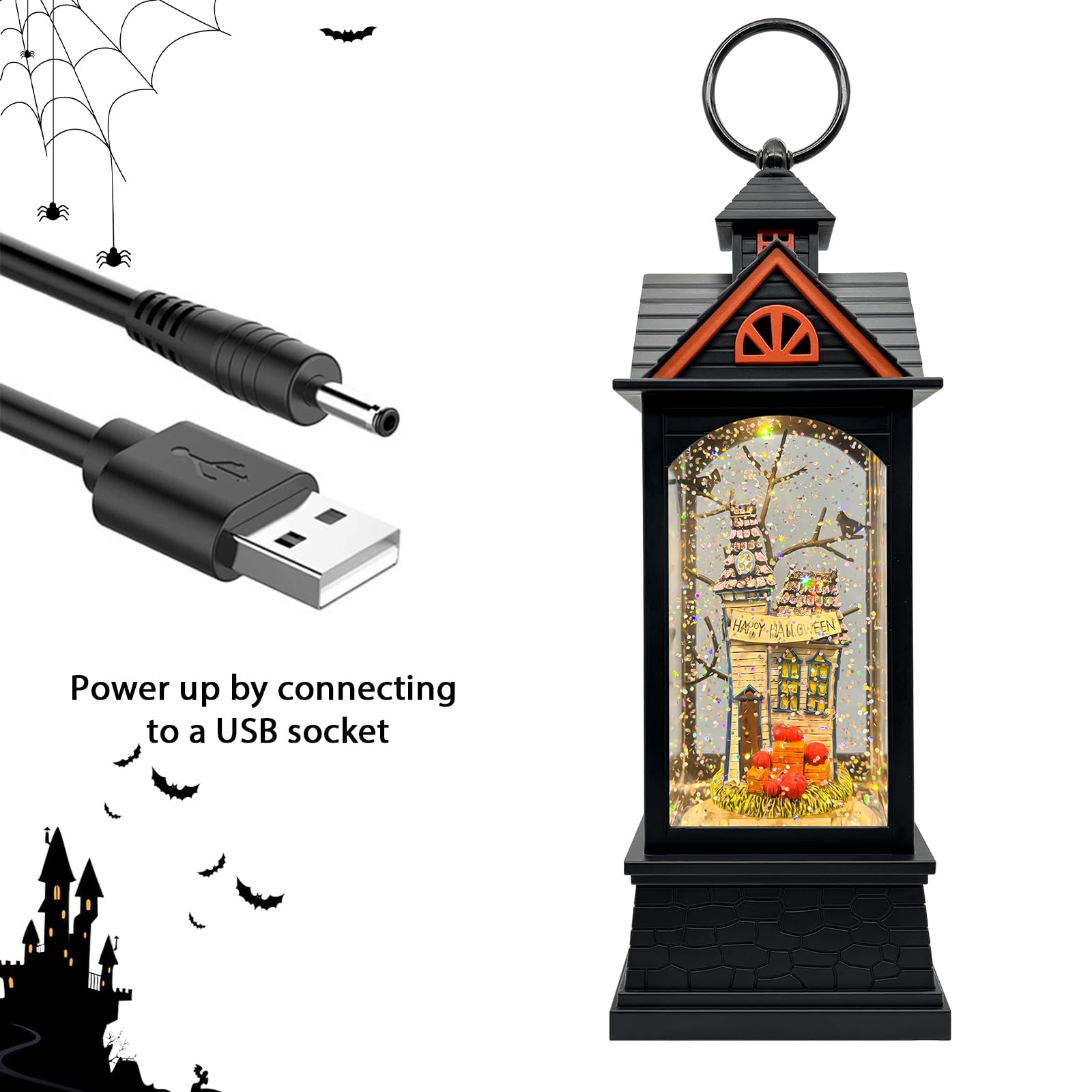 Halloween Snow Globe Lantern with 6-Hour Timer - USB & Battery Powered Spooky Decor for Halloween Parties, Indoor Festive Lighting, Haunted House & Trick-or-Treat Scene Decoration