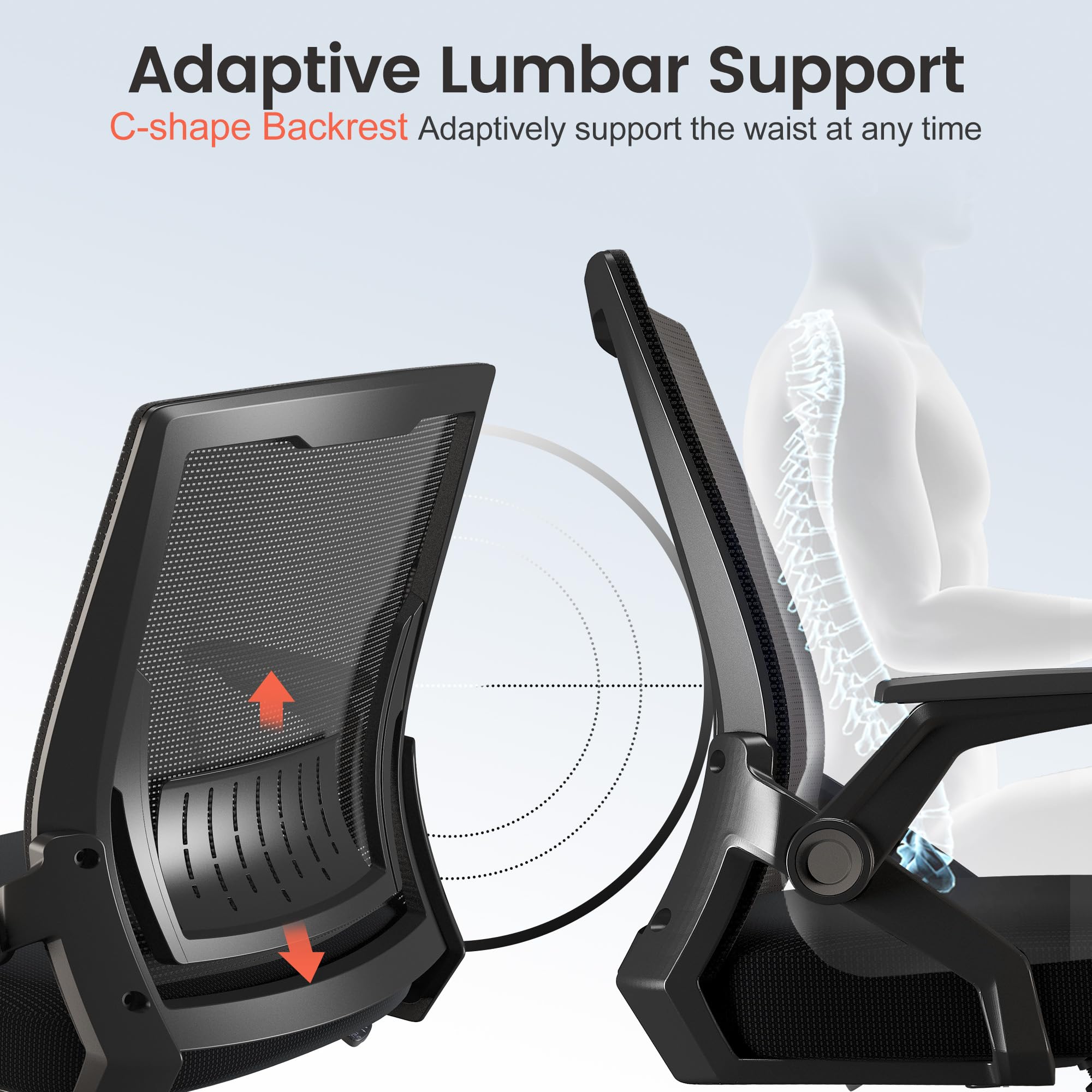 Ergonomic Office Chair with Flip-Up Armrests & Lumbar Support - Adjustable Computer Desk Chair for Home Office, Black (20