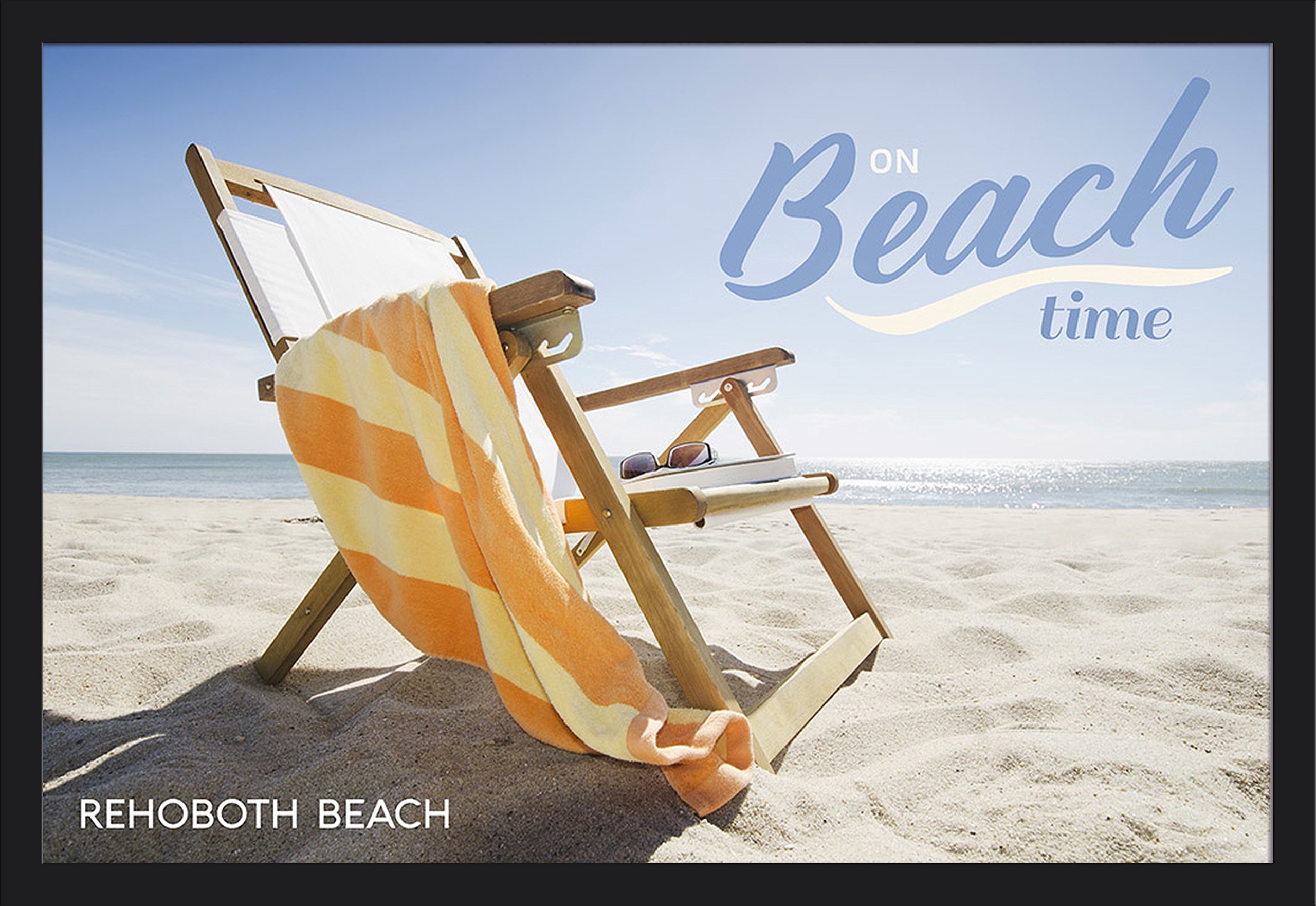 Deluxe Folding Beach Chair for Rehoboth Beach - 36x24 Giclee Art Print with Black Wood Gallery Frame | Perfect for Beach Relaxation, Home Decor & Coastal Living