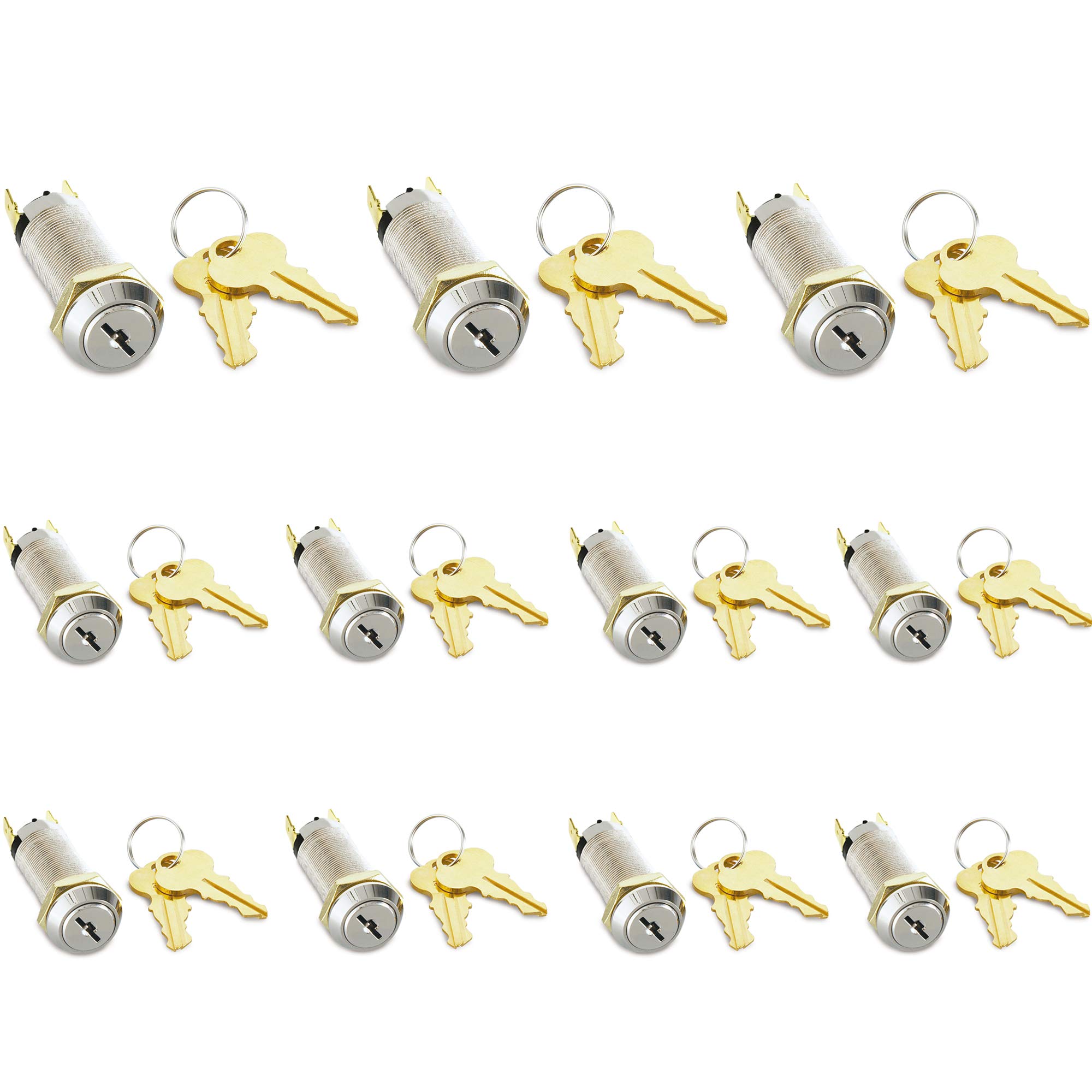 On/Off Key Switch Lock - Momentary/Non-Detained Operation, Keyed Alike with 2 Keys & Nut, 2 Spade Terminals (10 Pack) - Perfect for Industrial Control Panels, Machinery, and Security Systems