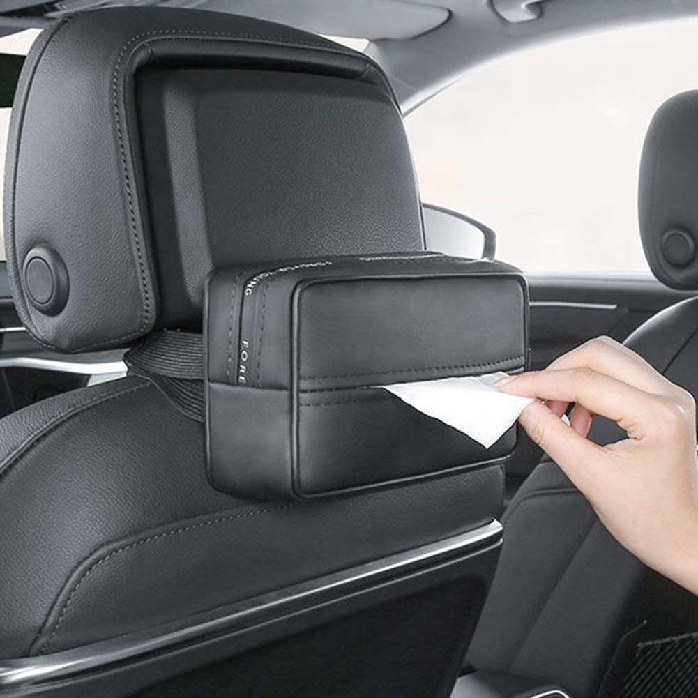 QHCP Universal Car Tissue Box Holder - Leather Hanging Tissue Bag for Armrest & Seat Back, Sunshade Auto Accessory | Perfect for Road Trips, Commuting & Family Travel