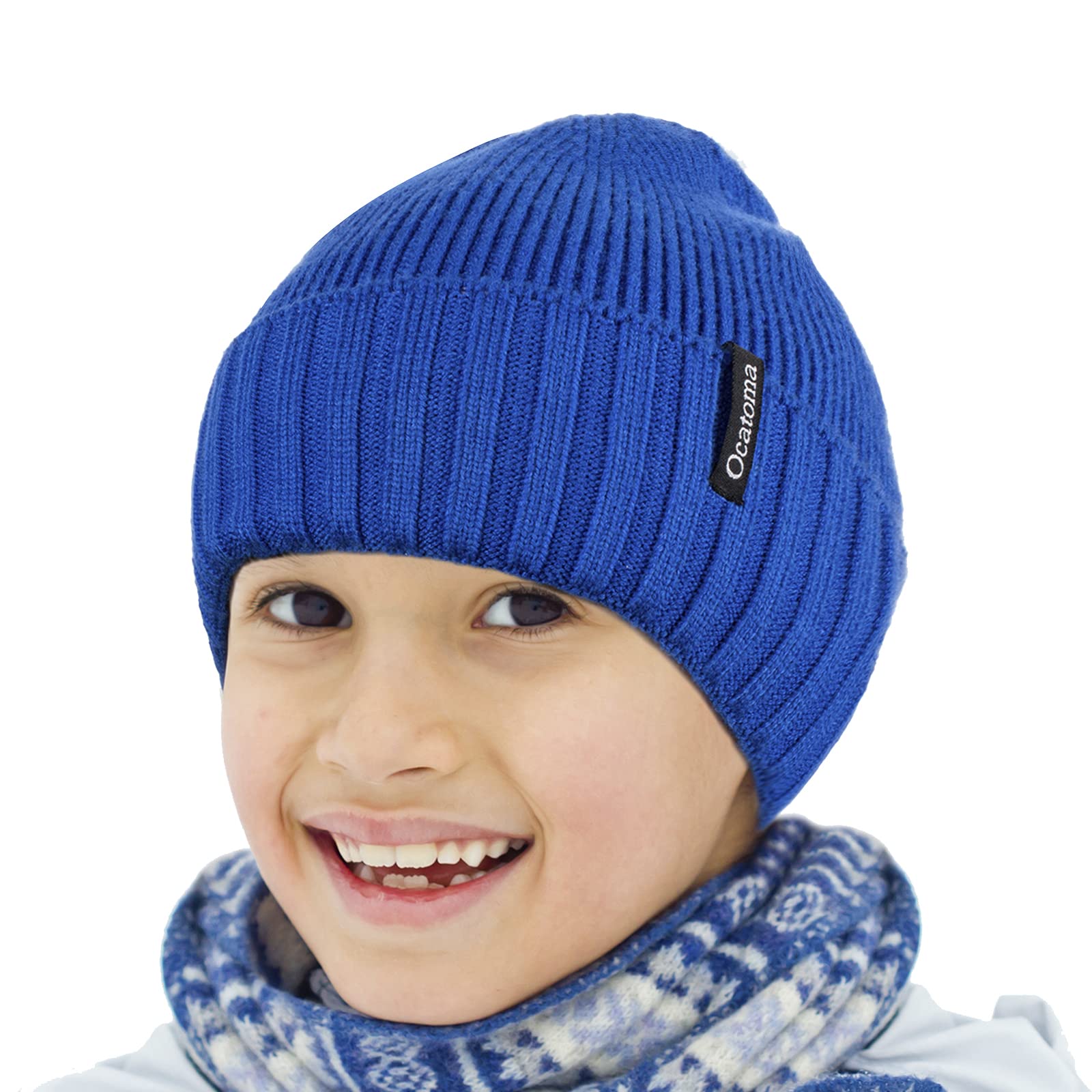 Ocatoma Kids Winter Beanie Hat - Soft Warm Knit Cuffed Ski Hat for Boys & Girls | Perfect for Cold Weather, Snow Play & Outdoor Activities