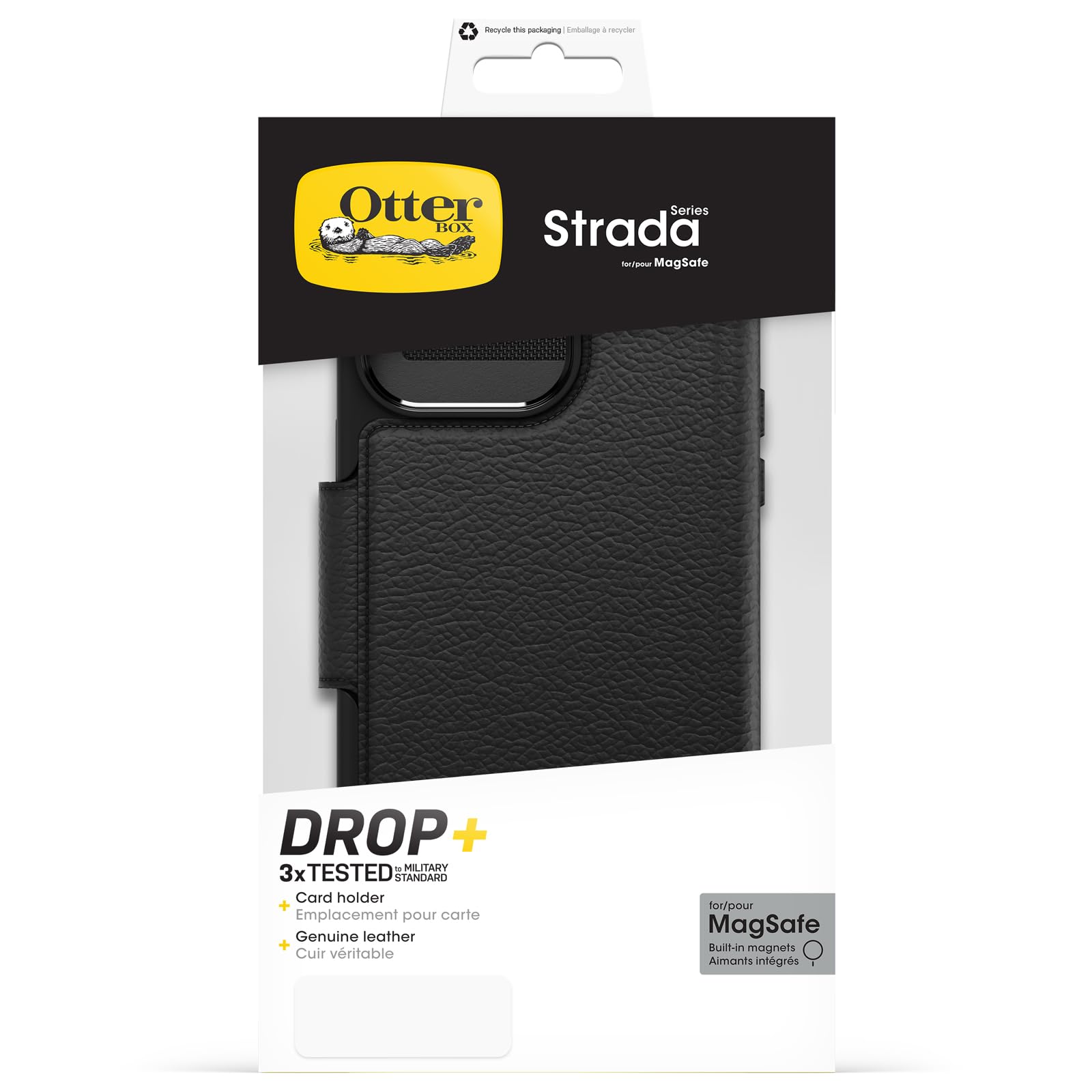OtterBox Strada Premium Leather Case for iPhone 15 Pro Max with MagSafe - Military Grade Shockproof & Drop Proof Protection, RFID Blocking Card Holders (Black) | Perfect for Business Professionals & Travelers