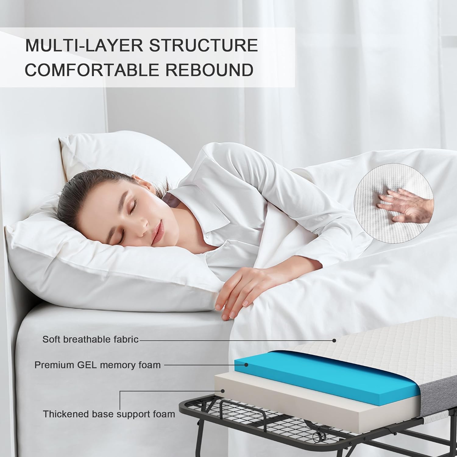 Foldable Twin Size Guest Bed with Memory Foam Mattress - 75