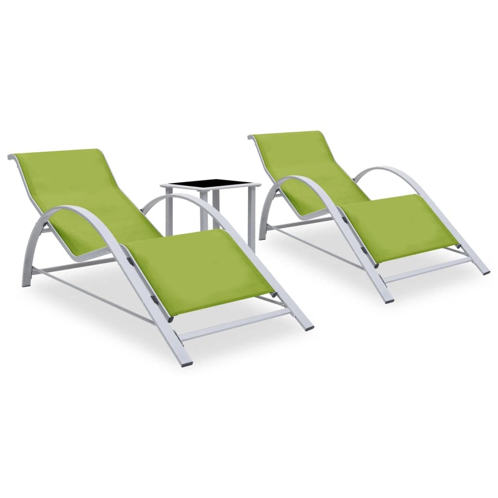 2-Pack Green Aluminum Sun Loungers - Outdoor Patio Lounge Chairs with Side Table - All-Weather Poolside & Beach Relaxation for Backyard, Garden, and Resort Use