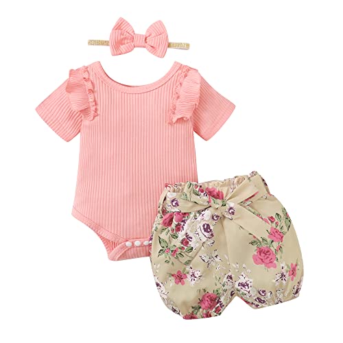 Renotemy Newborn Baby Girl Clothes - Cute Ribbed Romper & Pants Outfit Set for Infant Girls | Perfect for Photoshoots, Playdates & Special Occasions