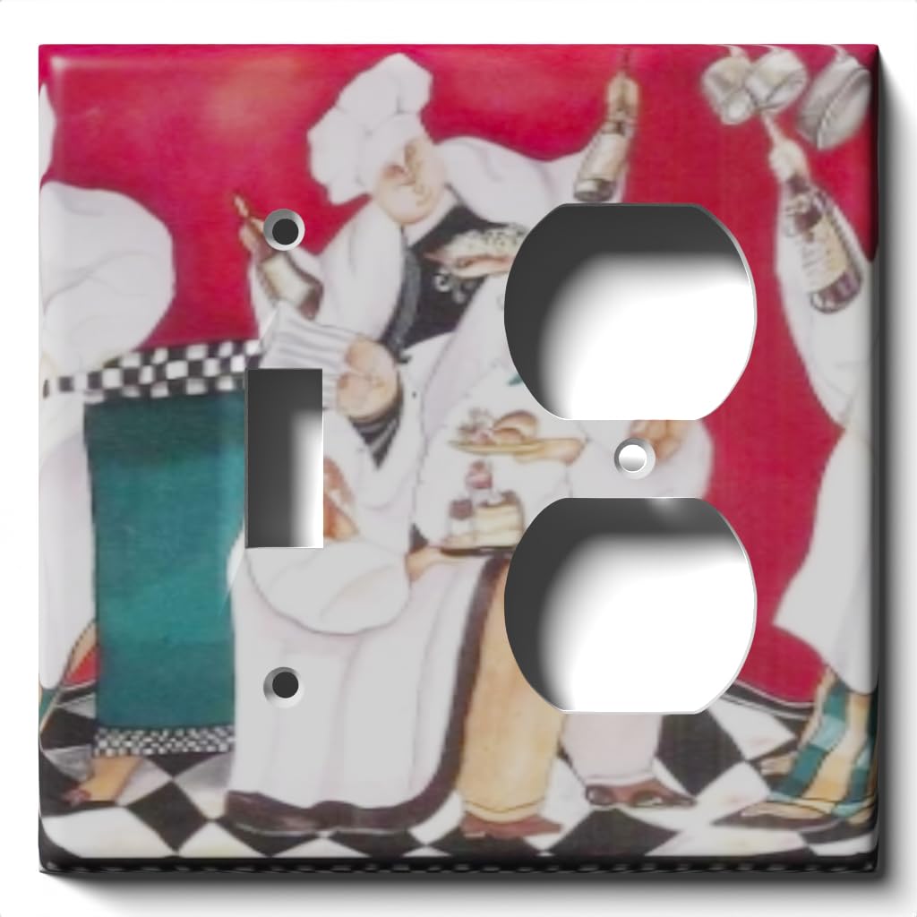 Drunken Chefs Decorative Light Switch and Outlet Cover - Single Toggle & Duplex Receptacle Wall Plate Combo | Perfect for Kitchen, Bar, and Man Cave Decor