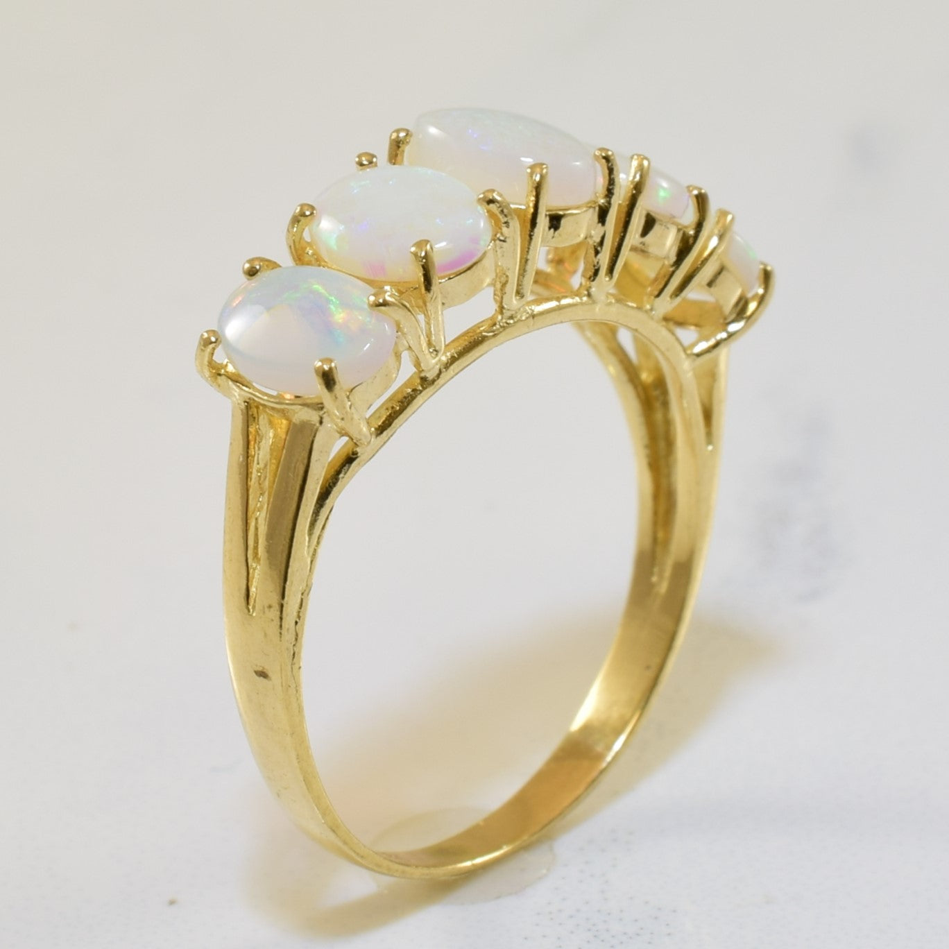 1.00ctw Opal Split Shank Ring in Prong Setting - Size 6 | Elegant Birthstone Jewelry for Women | Perfect for Weddings, Anniversaries & Special Occasions