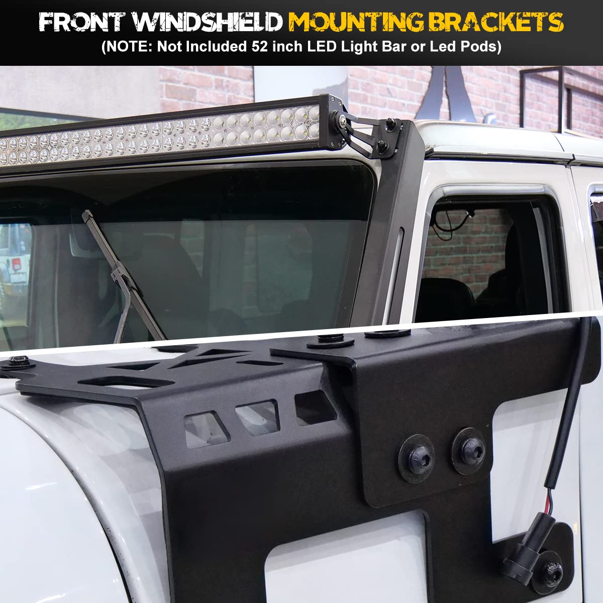Jeep Wrangler JL JLU Unlimited & Gladiator JT LED Light Bar Mounting Brackets (2018-2025) - 50-52