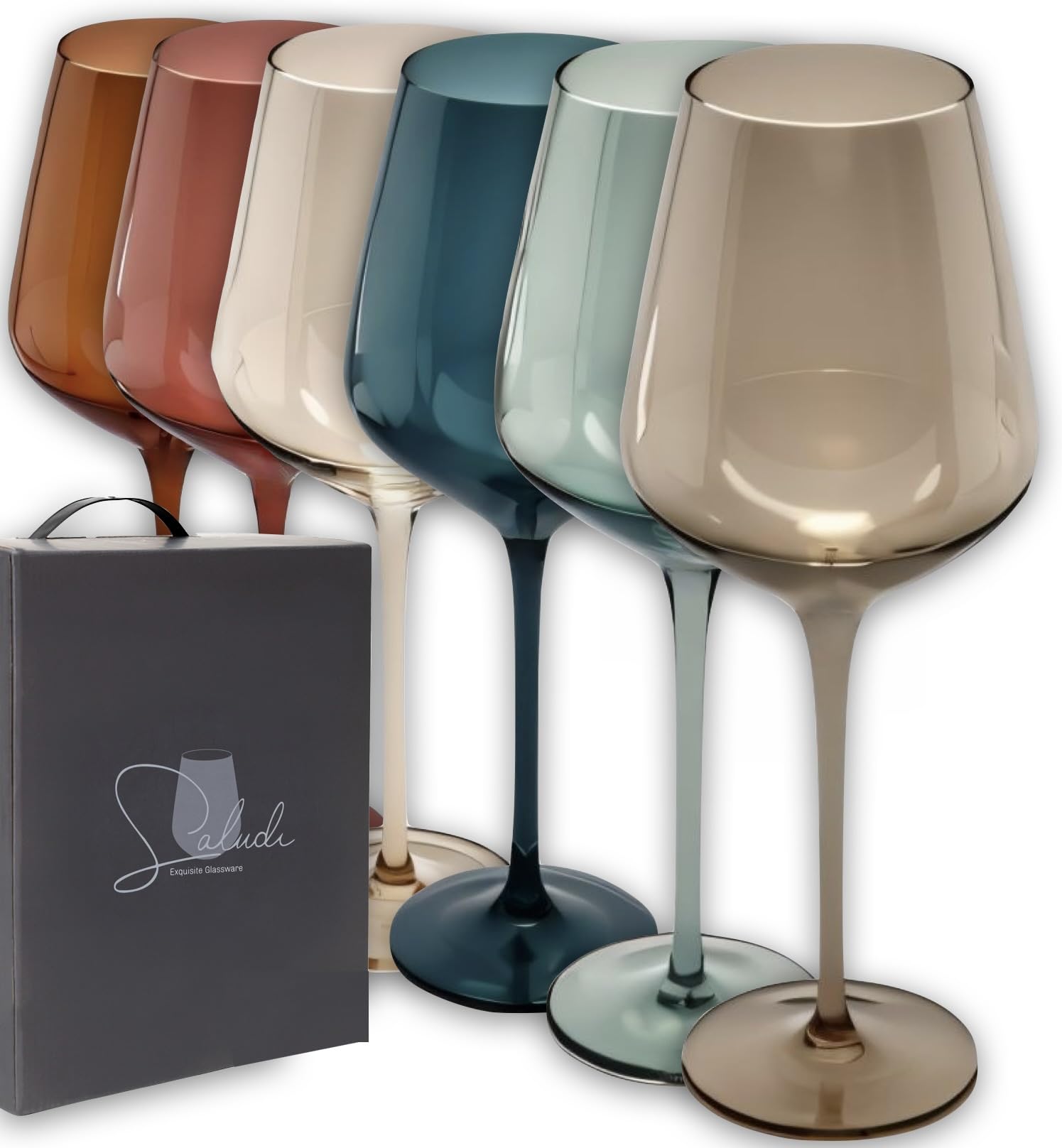 Premium Hand-Blown 16.5oz Colored Wine Glasses Set of 6 - Stemmed Multicolor Crystal Glassware for Red, White & Sparkling Wine - Elegant Dinner Party, Wedding Gift & Home Bar Decor
