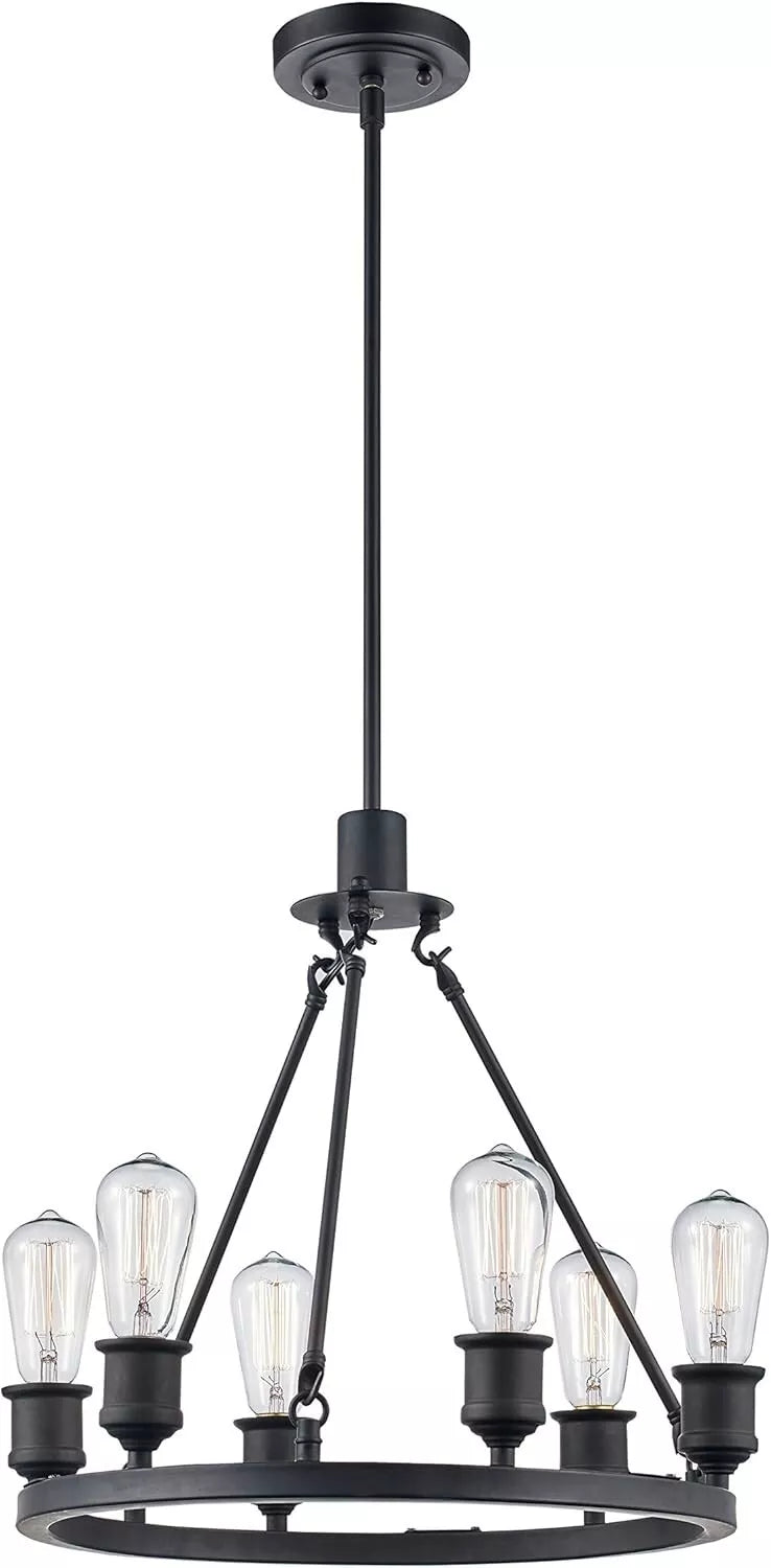 Farmhouse Wagon Wheel Chandelier - Oil Rubbed Bronze Finish - Rustic Ceiling Light Fixture for Dining Room, Living Room & Bedroom - Trans Globe Lighting 70846 ROB Underwood Collection