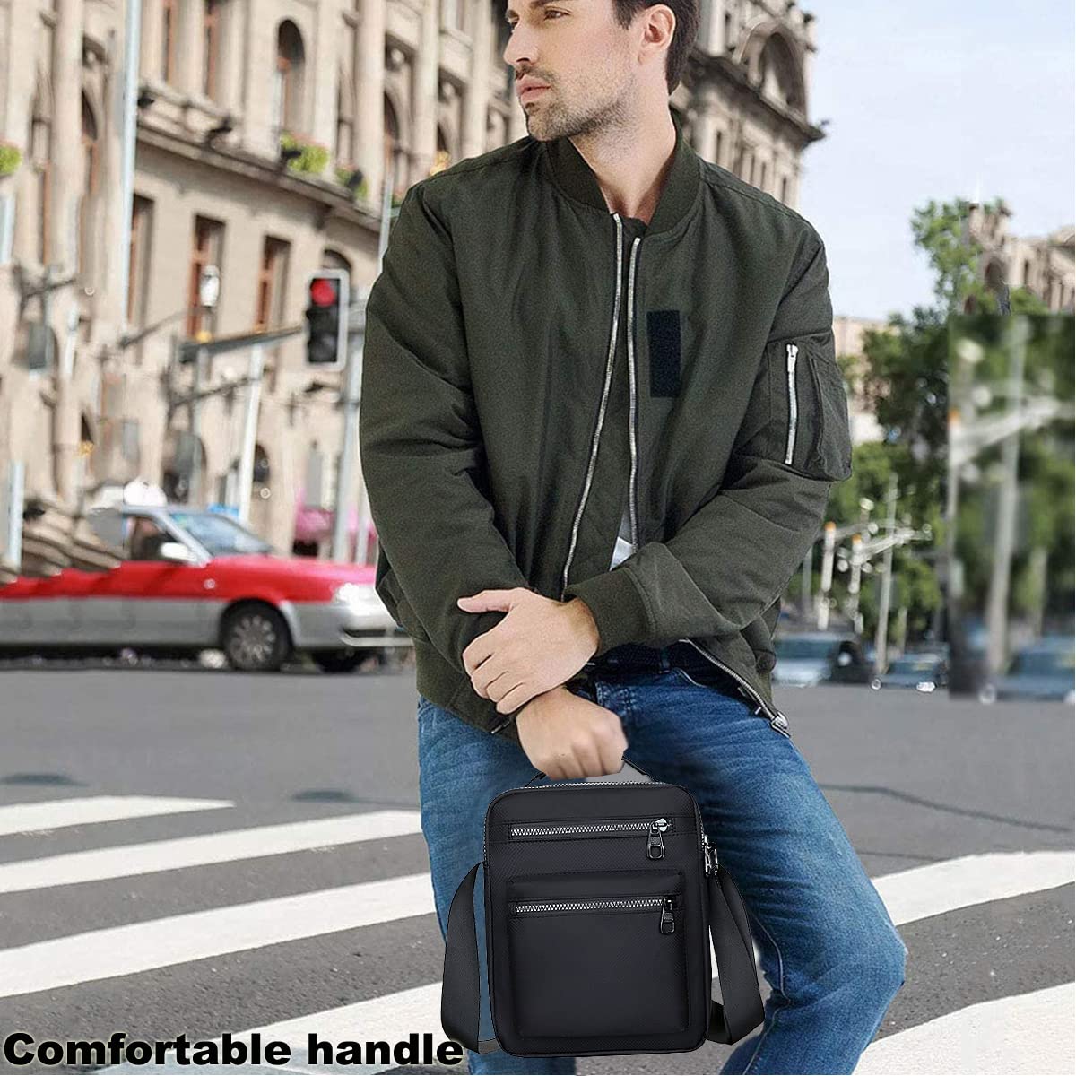 Men's Nylon Crossbody Shoulder Bag - Large Capacity Messenger Bag with Multiple Pockets for Work, Hiking & Travel | Durable Casual Handbag & Side Satchel | Perfect for Office Commute, Outdoor Adventures & Daily Use (Black)