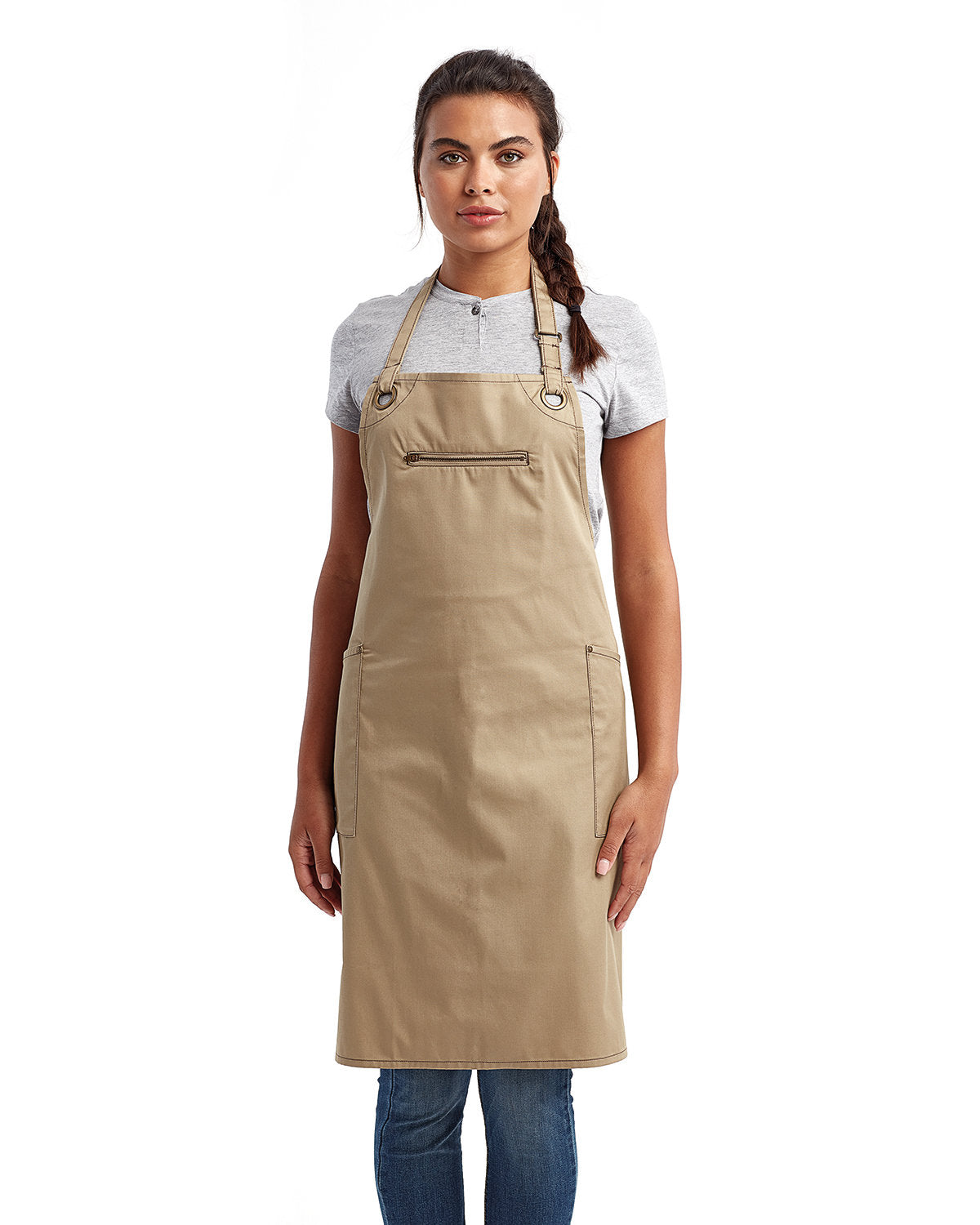 Reprime RP121 Unisex Barley Contrast Stitch Recycled Bib Apron - Eco-Friendly Artisan Collection for Cooking, Baking, BBQ & Crafting