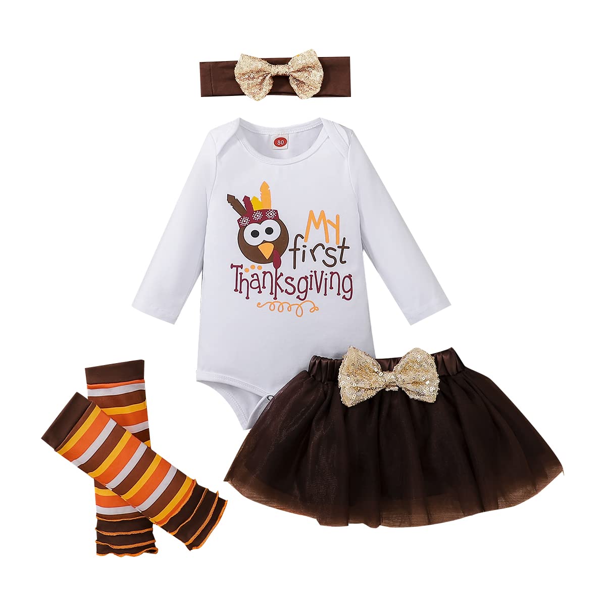 Newborn Baby Girl Thanksgiving Outfit - Mommy's Little Turkey Ruffle Romper & Skirt Set | Cute Holiday Photoshoot & Family Gathering Attire