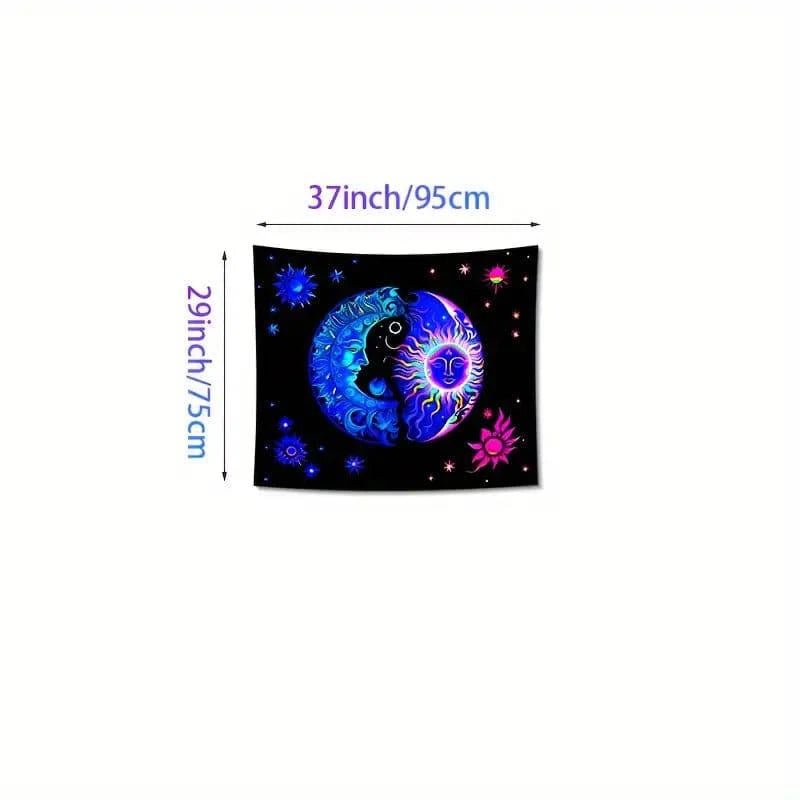 Sun Moon Official Glow in the Dark UV Tapestry Wall Art - Celestial Decor for Bedroom, Dorm Room & Meditation Space
