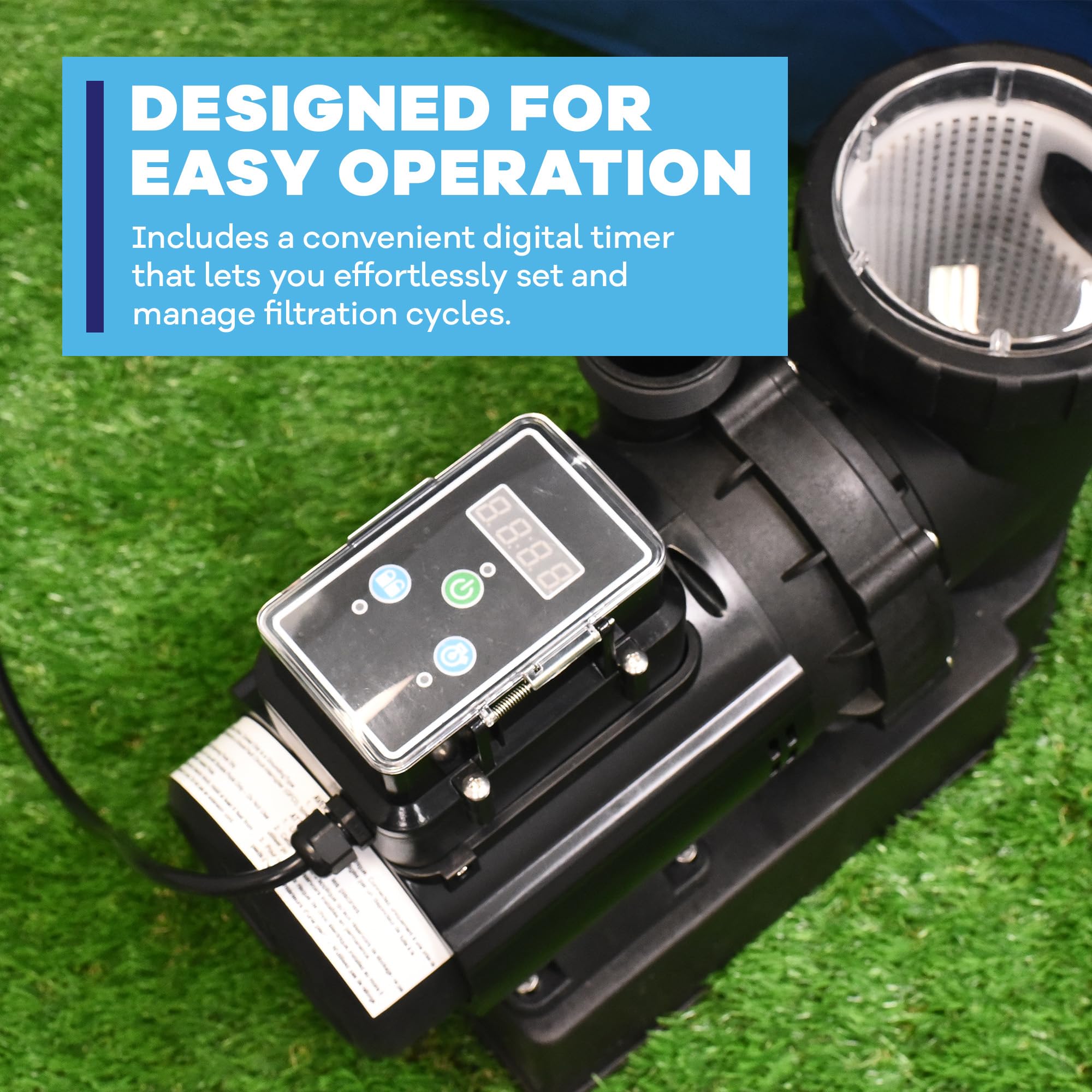 GAME 7011-E 16-Inch Above Ground Pool Sand Filter System with Digital Timer | 120 LB Sand Capacity, 3/4 HP Pump & Motor, 3698 GPH Flow Rate | Perfect for Backyard Swimming Pools, Inground Pools & Spa Filtration