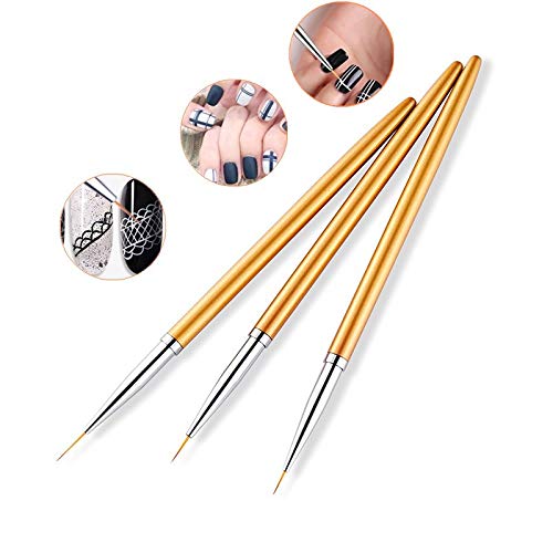 6PCS Professional Nail Art Liner Brushes Set - Acrylic UV Gel Glitter Drawing & Painting Brushes with Nylon Hair for Carving Flowers - Golden Color (7/9/11mm & 6/8/10mm) - Perfect for Salon, Home Manicure & Nail Art Design