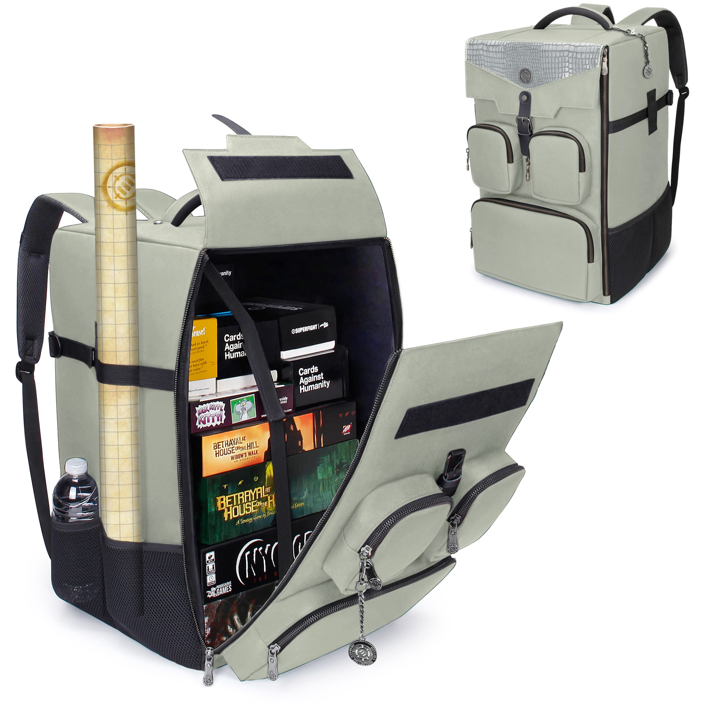 Premium ENHANCE Collector's Edition Board Game Backpack - Heavy-Duty Rigid Storage Case with Padded Straps, Carry Handle & Organizer Pockets for Dice, Cards & Accessories (Dragon Silver) - Perfect for Game Nights, Conventions & Travel