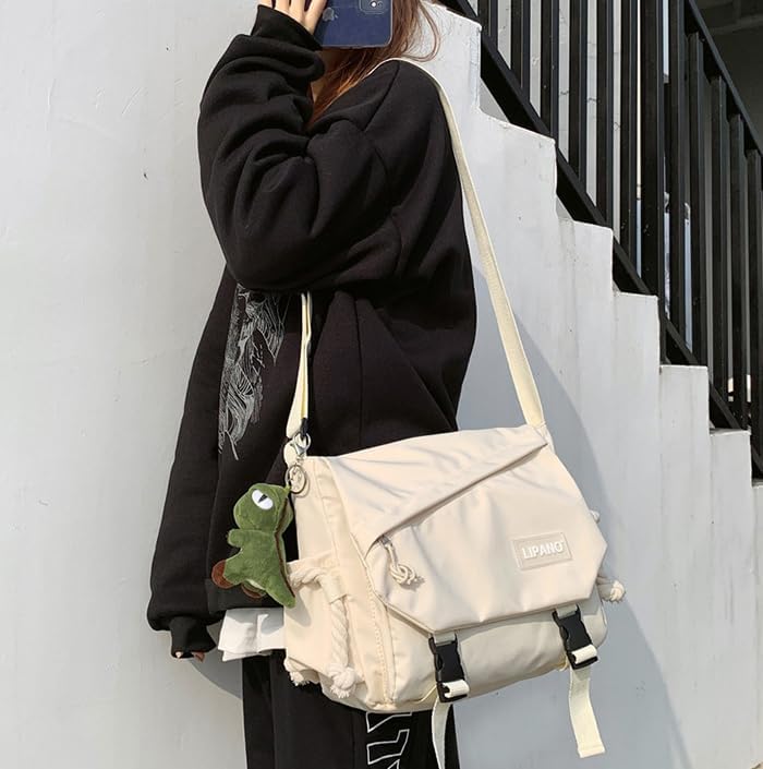 Stylish Japanese Kawaii Nylon Crossbody Bag with Decorative Pins - Unisex Shoulder Messenger Purse for Women & Men | Perfect for Daily Use, Travel, and Anime Conventions