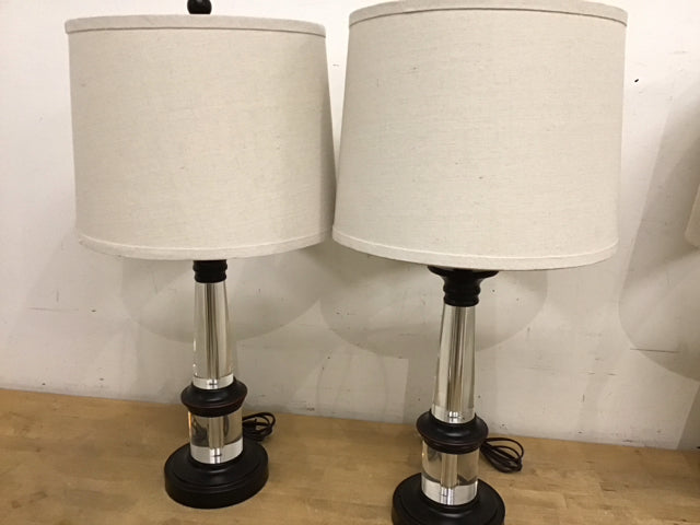 28 Pair Black Metal and Glass Table Lamps - Modern Home Decor for Living Room, Bedroom, Office Lighting