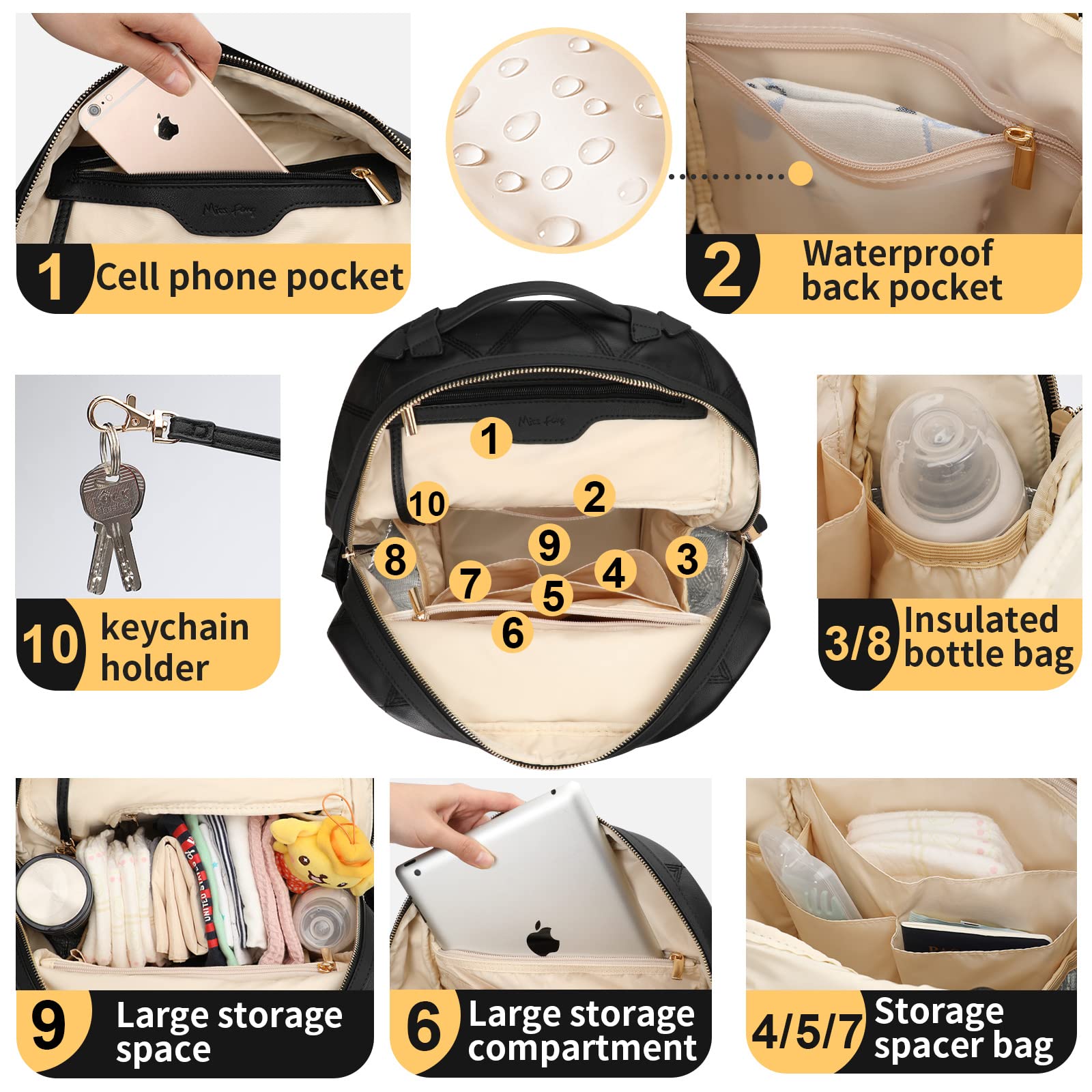 Premium Leather Diaper Backpack for Moms - Large Capacity Baby Bag with Changing Pad, Organizer, Stroller Straps & Insulated Pockets | Perfect for Travel, Daycare & On-the-Go Parenting (Black)