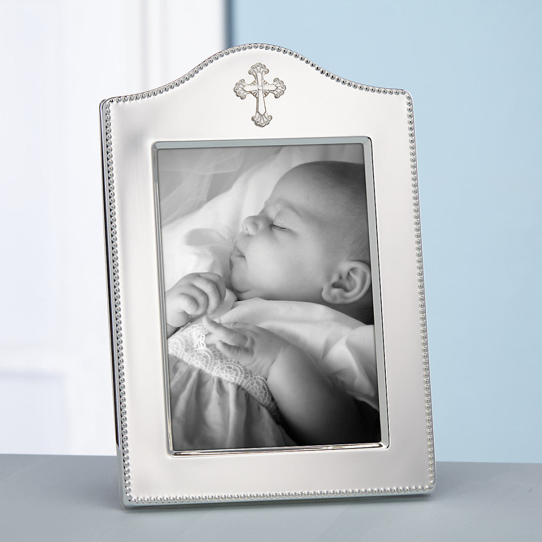 5x7 Silver Plated Abbey Cross Picture Frame - Perfect for Home Decor, Gifts, and Religious Keepsakes