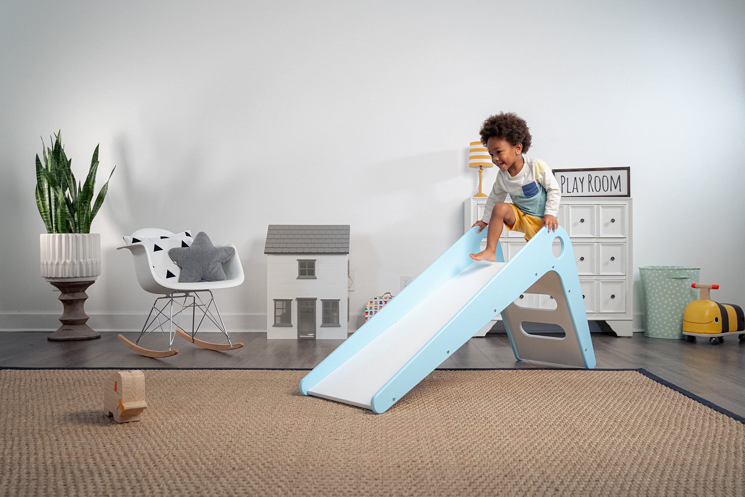 Avenlur Wooden Indoor Slide for Toddlers & Kids 18mo-4 Years - Safe & Durable Playroom Climbing Slide for Home, Nursery, Daycare - Perfect for Indoor Play, Exercise & Motor Skills Development (Blue)