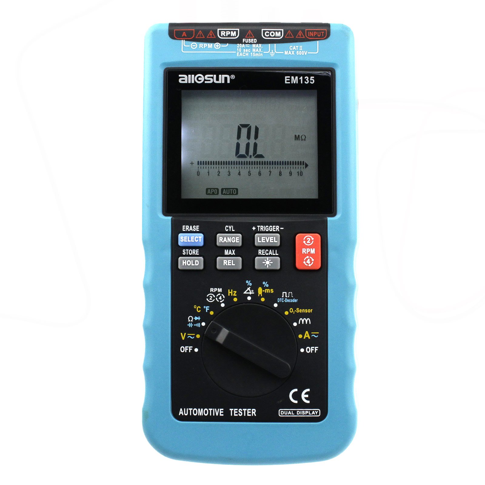 ALLOSUN 5 Digit Auto Ranging Digital Multimeter - Professional Automotive DMM Tester with RPM Clamp Lead for Car Battery, Alternator & Electrical System Diagnosis (Model EM135) - Perfect for Mechanics, DIY Auto Repair & Home Electrical Projects