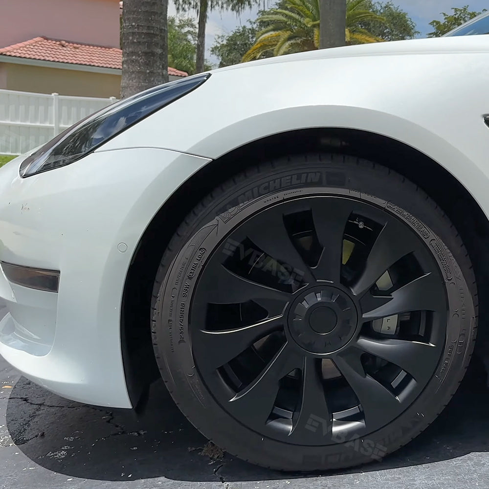 Tesla Model 3 18-Inch Überturbine Wheel Covers (4-Piece Set) - Matte Black Aero Wheel Caps for 2017-2023 - Enhance Style & Protect Rims for Daily Driving & Road Trips