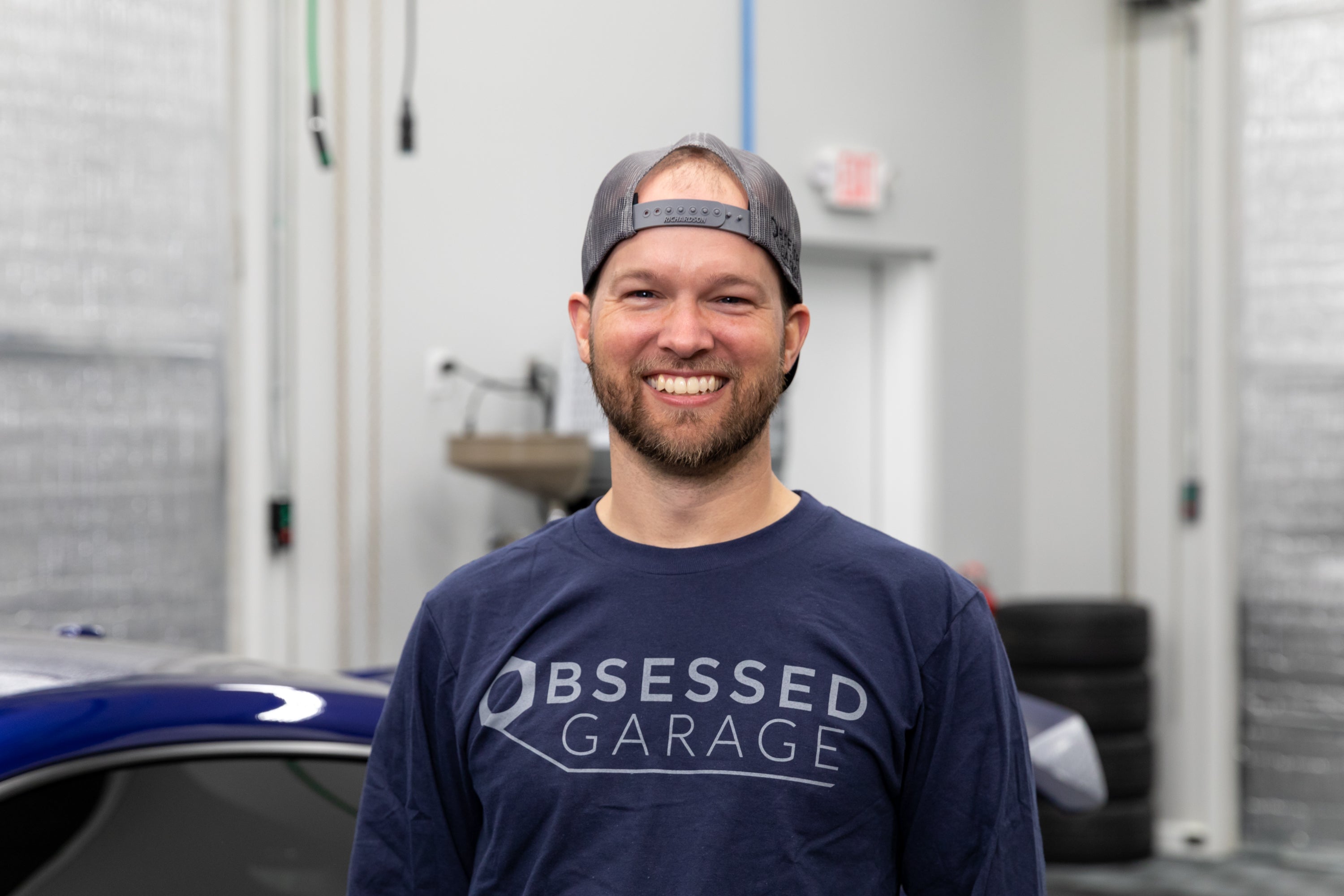 Obsessed Garage Logo Long Sleeve Shirt - Premium Cotton Men's Workwear for Car Enthusiasts & Mechanics | Perfect for Garage Work, Car Shows & DIY Projects