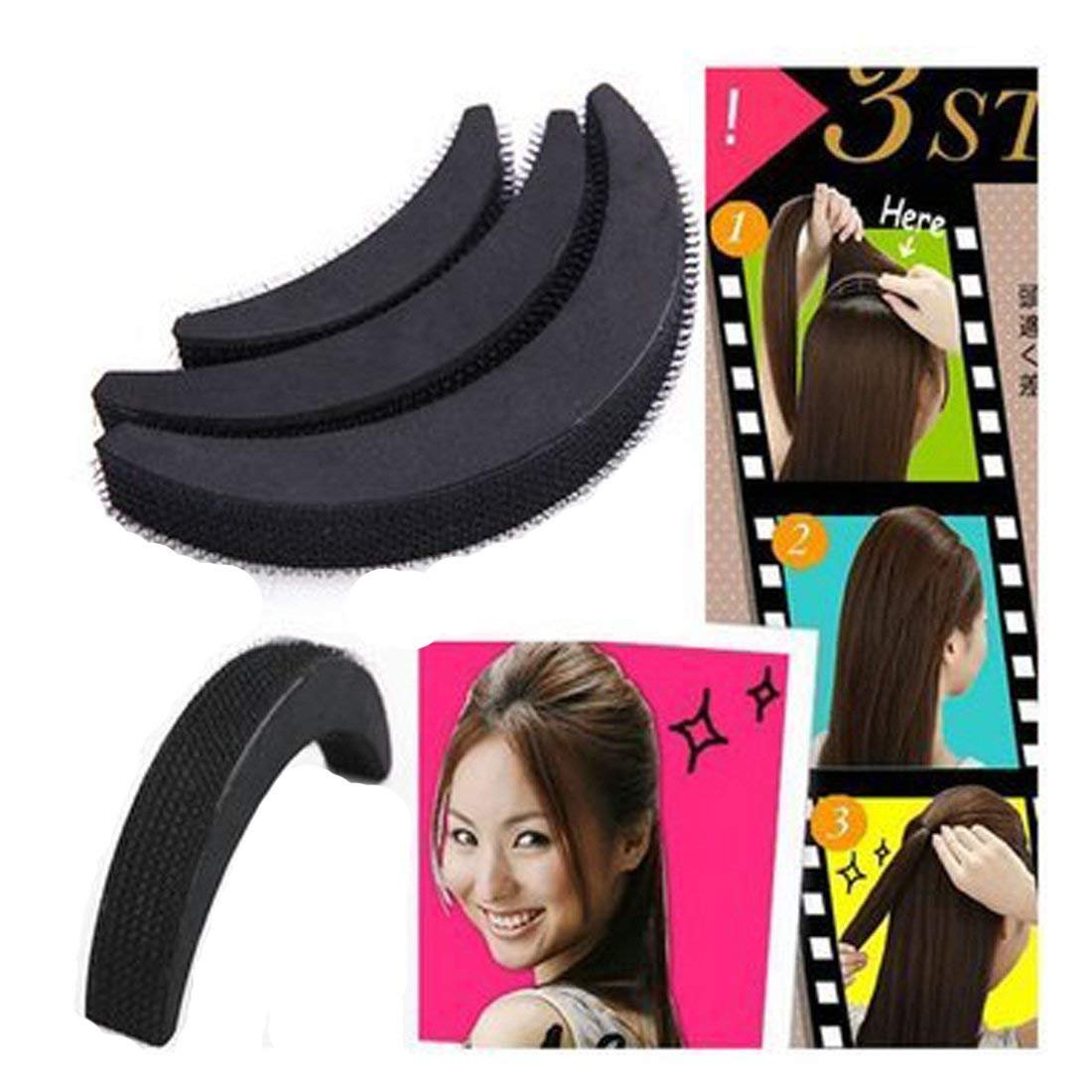 Donut Bun Maker with Princess Poof Bump Hair Accessory Set - Medium, Black (3 Pieces) for Celebrity Look Hairstyles | Perfect for Parties, Weddings & Everyday Styling