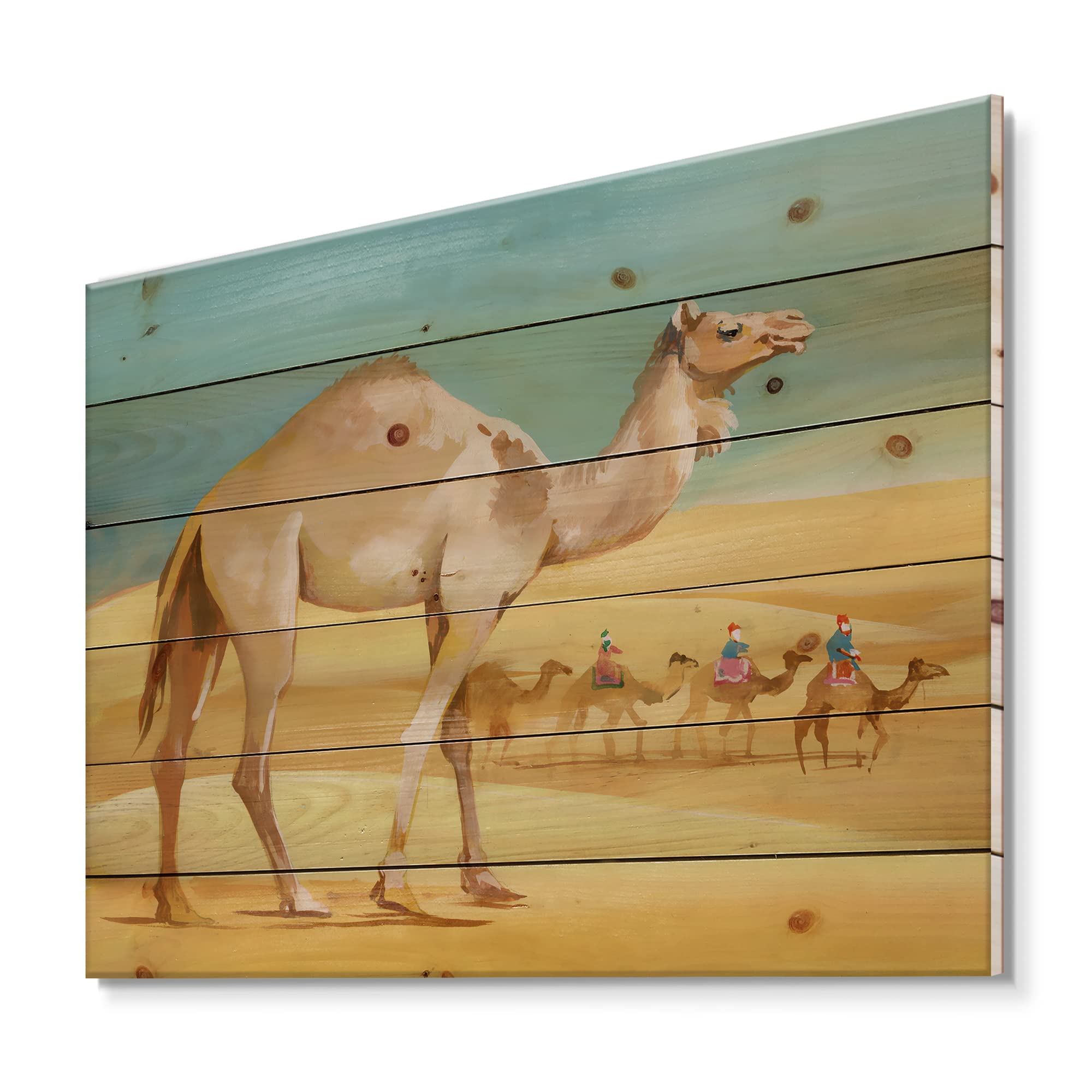 Desert Farmhouse Wood Wall Decor - Camels on Yellow Wood Wall Art, Large Animal Wood Panels Printed on Natural Pine - Perfect for Living Room, Bedroom & Office Decor