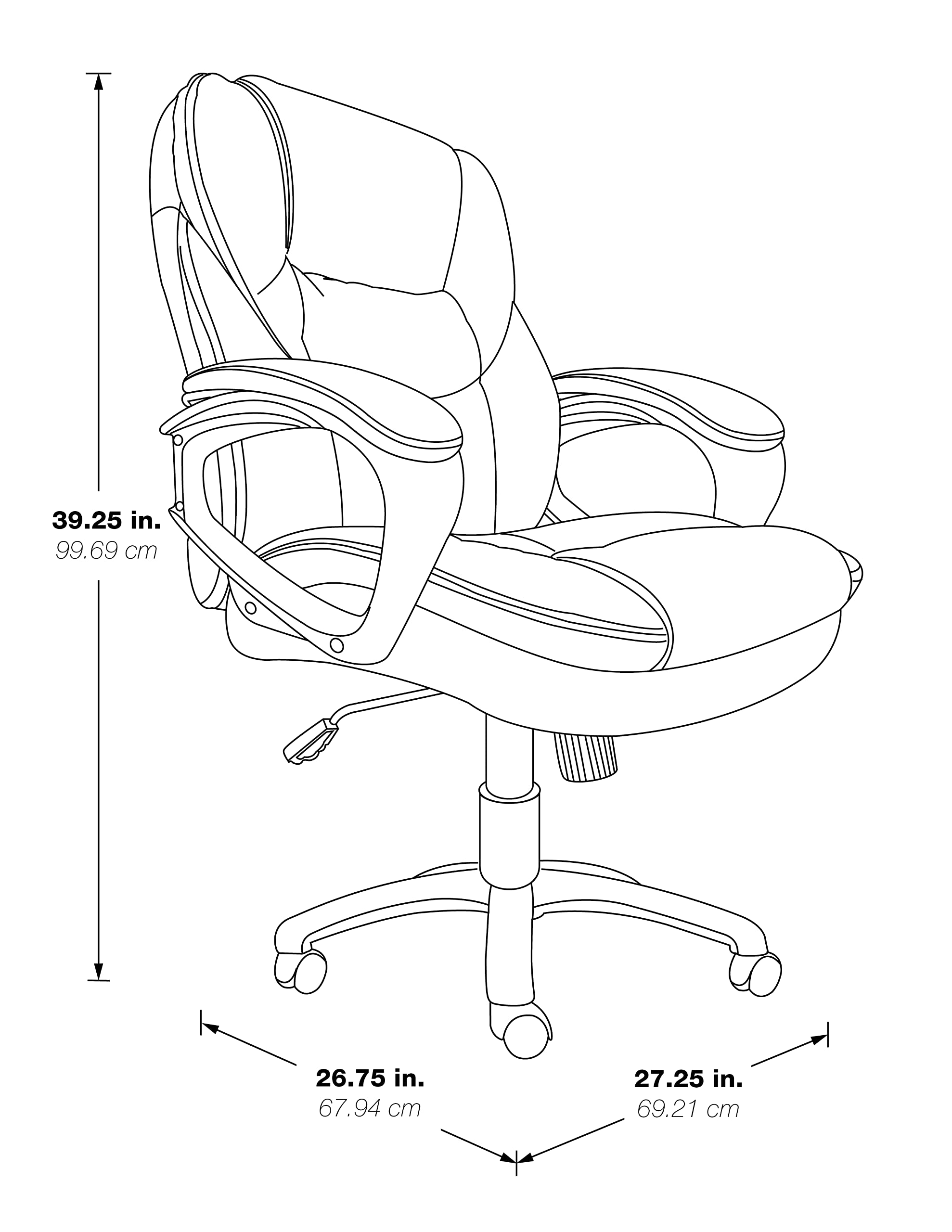 Office Star FL Series Faux Leather Adjustable Office Chair with Lumbar Support & Padded Arms - Chocolate - Ergonomic Manager Chair for Home Office, Gaming & Workspace Comfort