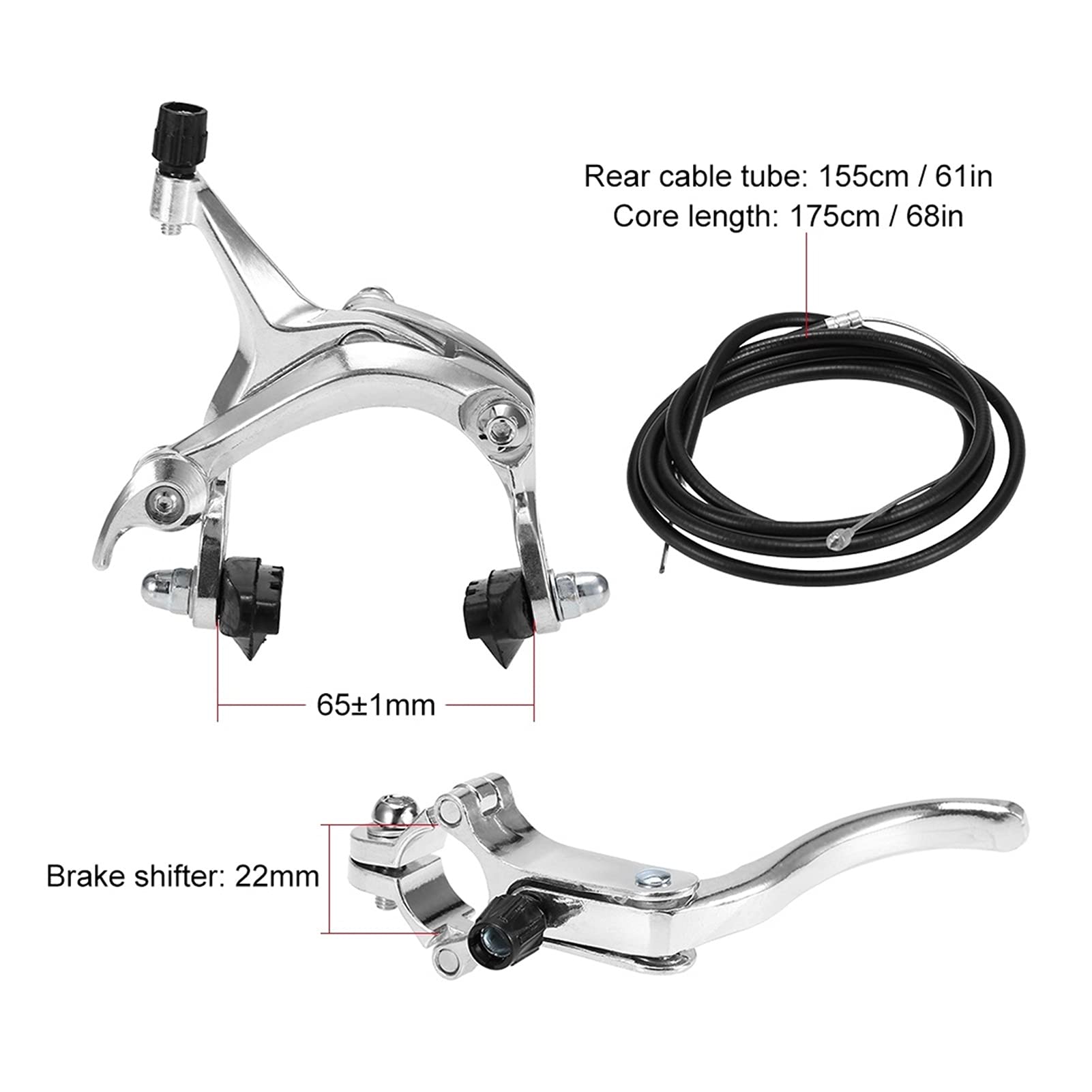 FANGSHUILIN Fixie Bike Brake Kit - Front & Rear Caliper Brake Set for Road Bikes, Cruisers & Fixed Gear Bicycles - Durable Black Rear Brake for Urban Commuting & Performance Cycling